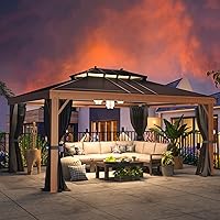Vista 13 de YOLENY Gazebo de 10 x 12 pies con techo de acero galvanizado, techo doble con revestimiento antioxidante, cenadores al aire libre con cortinas