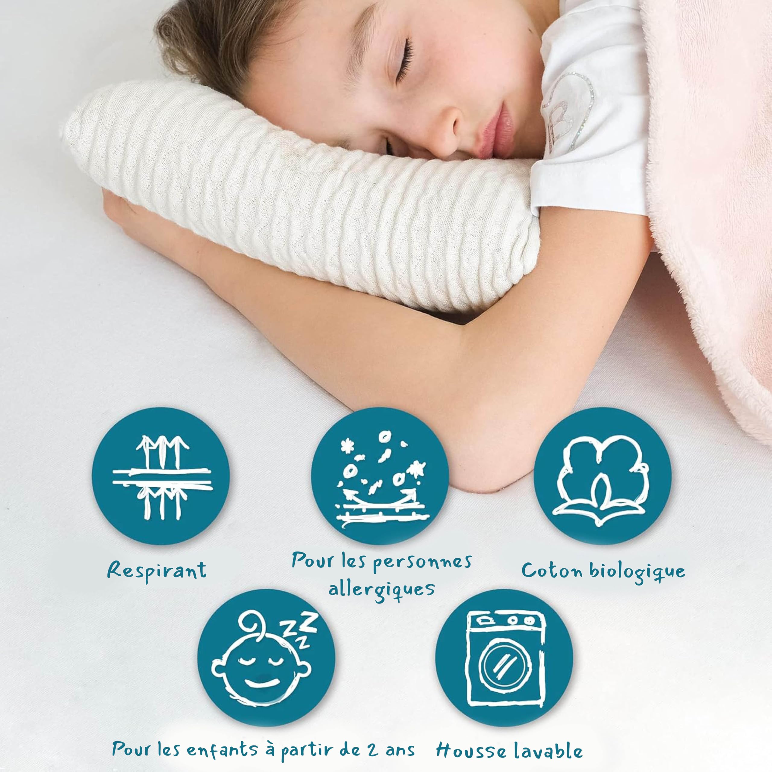 KNERST® Oreiller Enfant 25x50 Mémoire de Forme - Oreiller Bébé et Coussin Enfant Ergonomique Hauteur 6 cm - Oreiller 50x25 Anti Acariens - Idéal 2 3 4 5 6 Ans