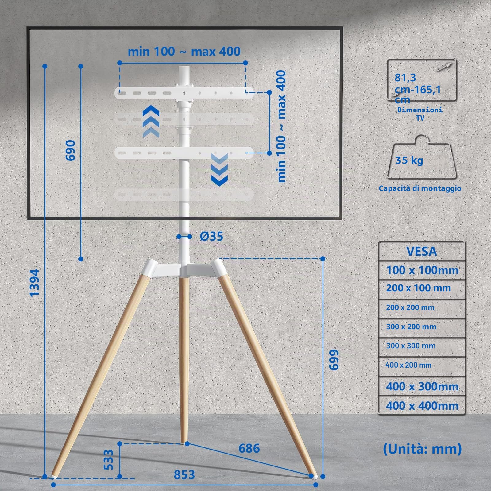 ONKRON Trepied TV in Legno per Schermo 32-65 pollici, Supporto TV su Piede Girevole fino a 35 kg - Altezza Regolabile, VESA 400x400 TS1220-B Nero | Leroy Merlin ONKRON Trepied TV in Legno per Schermo 32-65 pollici, Supporto TV su Piede Girevole fino a 35 kg - Altezza Regolabile, VESA 400x400 TS1220-B Nero | Leroy Merlin