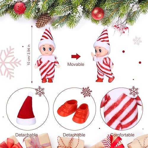 Miniatura 3 de Aoriher 6 piezas de muñecas de Navidad gemelas en pantalones con babero y body accesorios en miniatura verde y rojo para niño y niña, juguete