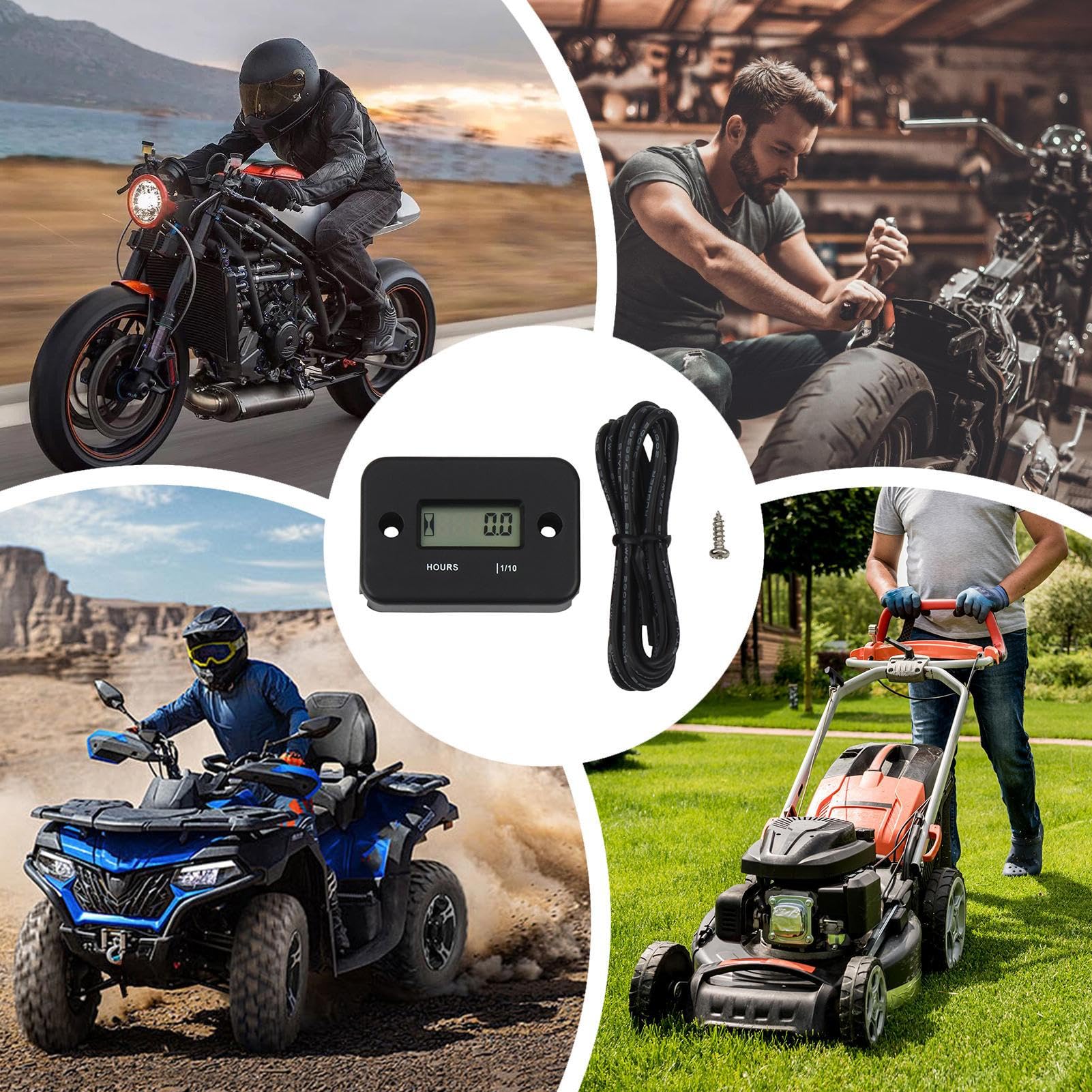 Contaore - Ora digitale con display LCD | Contametri - per moto induttivi | Motocross Pit Bike per tosaerba motoslitta barca marina spazzaneve bici ATV idropulitrice
