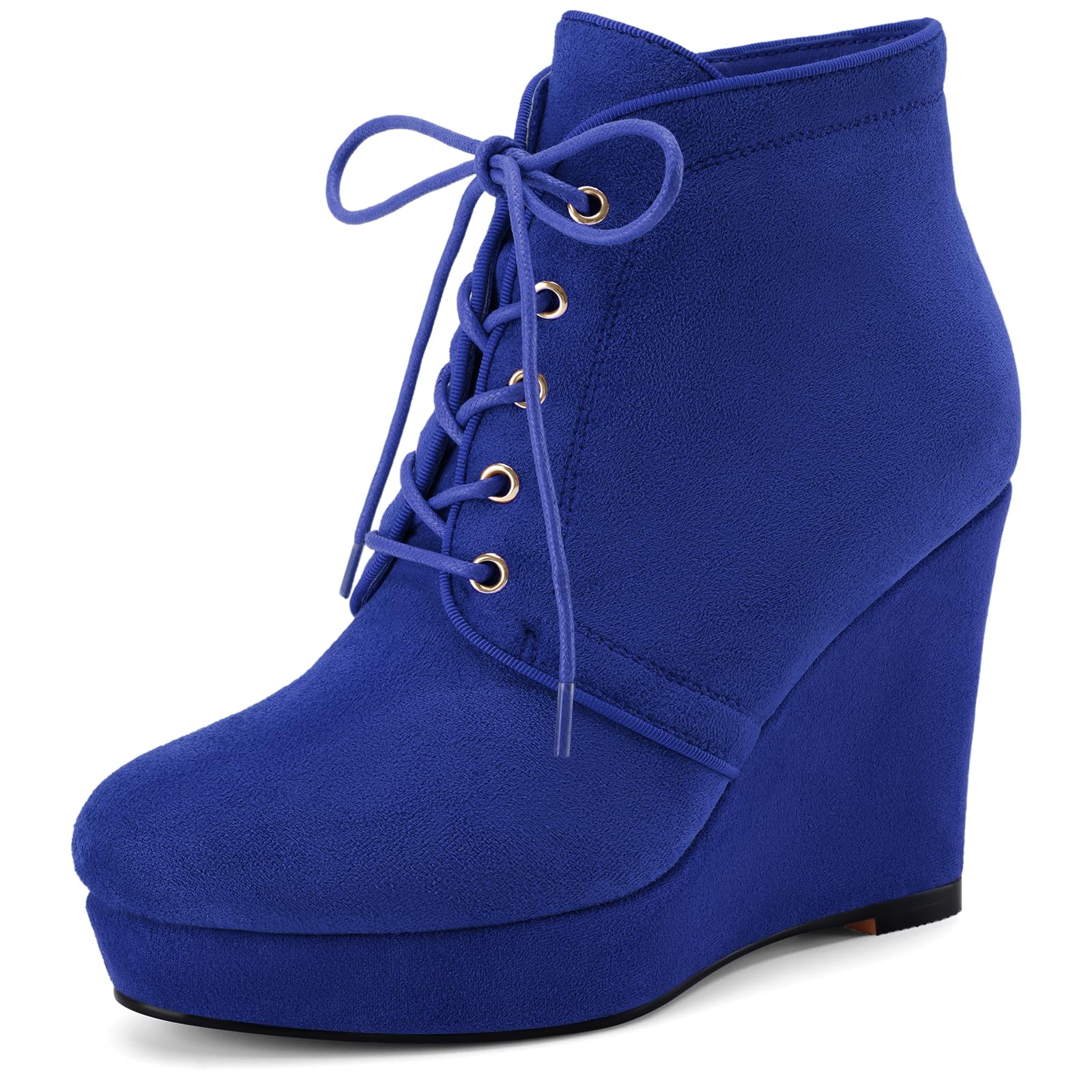 Womens Wedge Ankle Boots Platform Short Bootie Round Toe Lace up Wedge Heels Patent Boots 4 Inch Dress