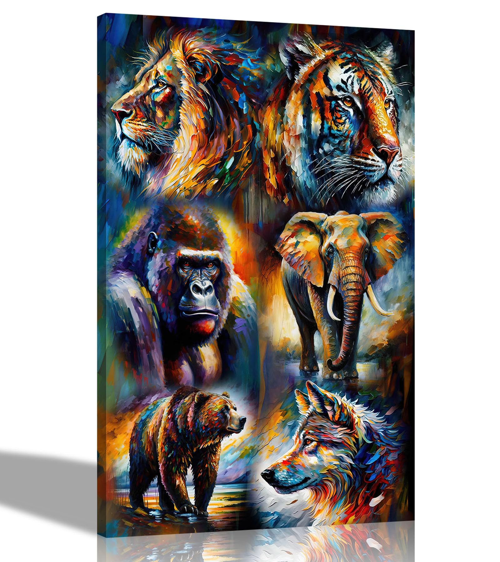 Artley Prints Wild Animals Collage - Colourful Wall Canvas For Living Room - Abstract Prints Framed Artwork 51 X 35Cm (20 X 14 Inches)