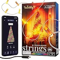 Twinkly Strings USB-C Candle 200 LED, Striscia Luci LED a Forma Candela, Luci LED Multicolore RGB, Luci San Valentino, Compatibile con Alexa, Google Home, Luci Mappabili, USB C, Filo Trasparente, 12m