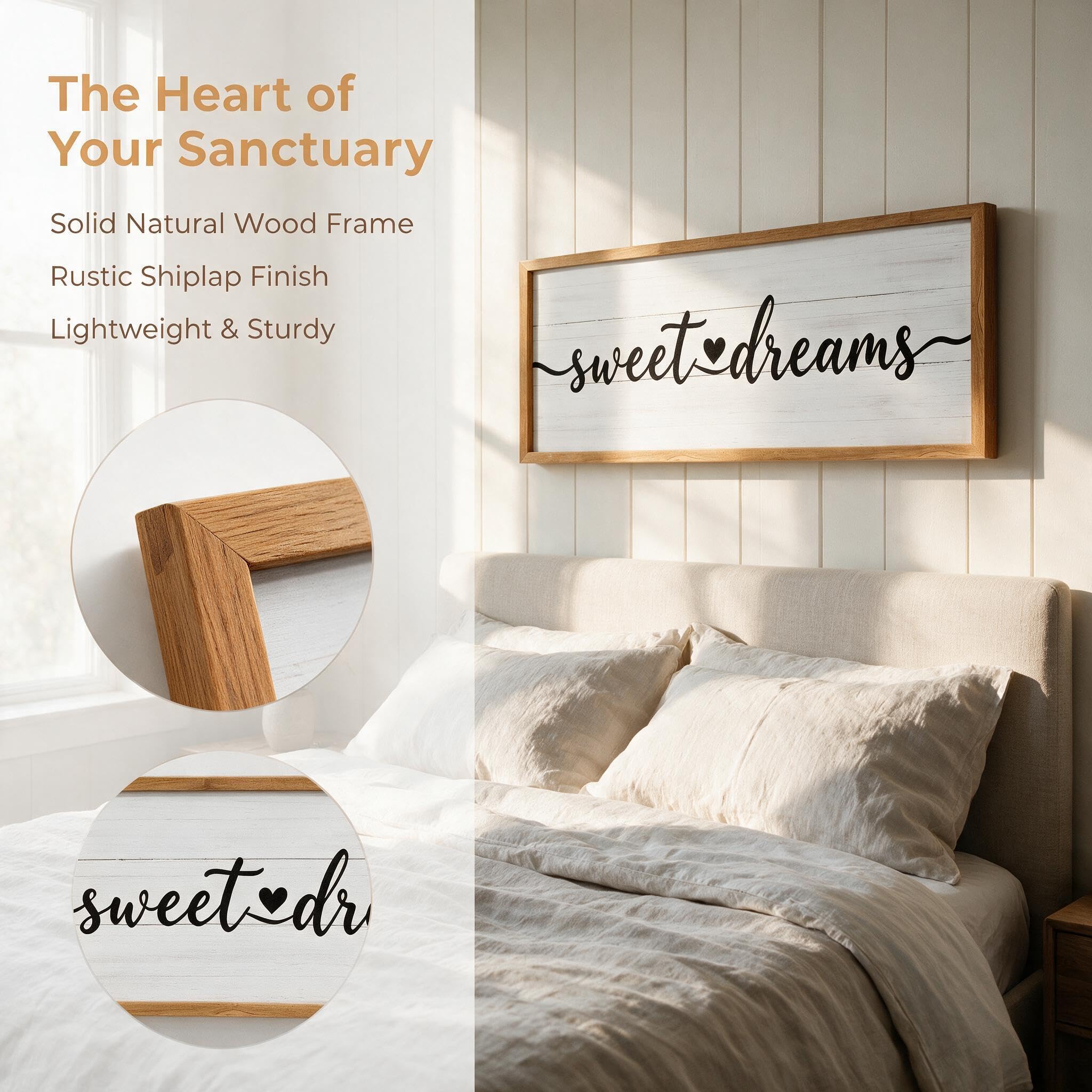 Sweet Dreams Holzschild mit Rahmen, Bauernhaus, Schlafzimmer