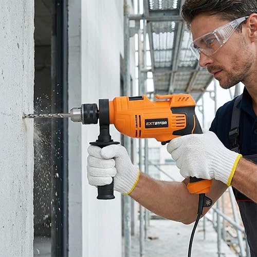 Miniatura 7 de Taladro de martillo, taladro de martillo con cable de 5.8 amperios, taladro de velocidad variable de 1/2 pulgada, mango auxiliar multiángulo para