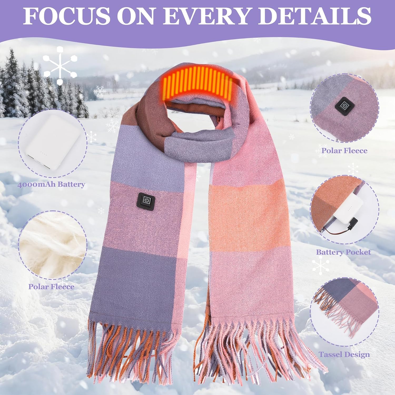 Heated Scarf For Women Men Usb Rechargeable Heated Scarf Portable & Adjustable Neck Warmer - Image 5
