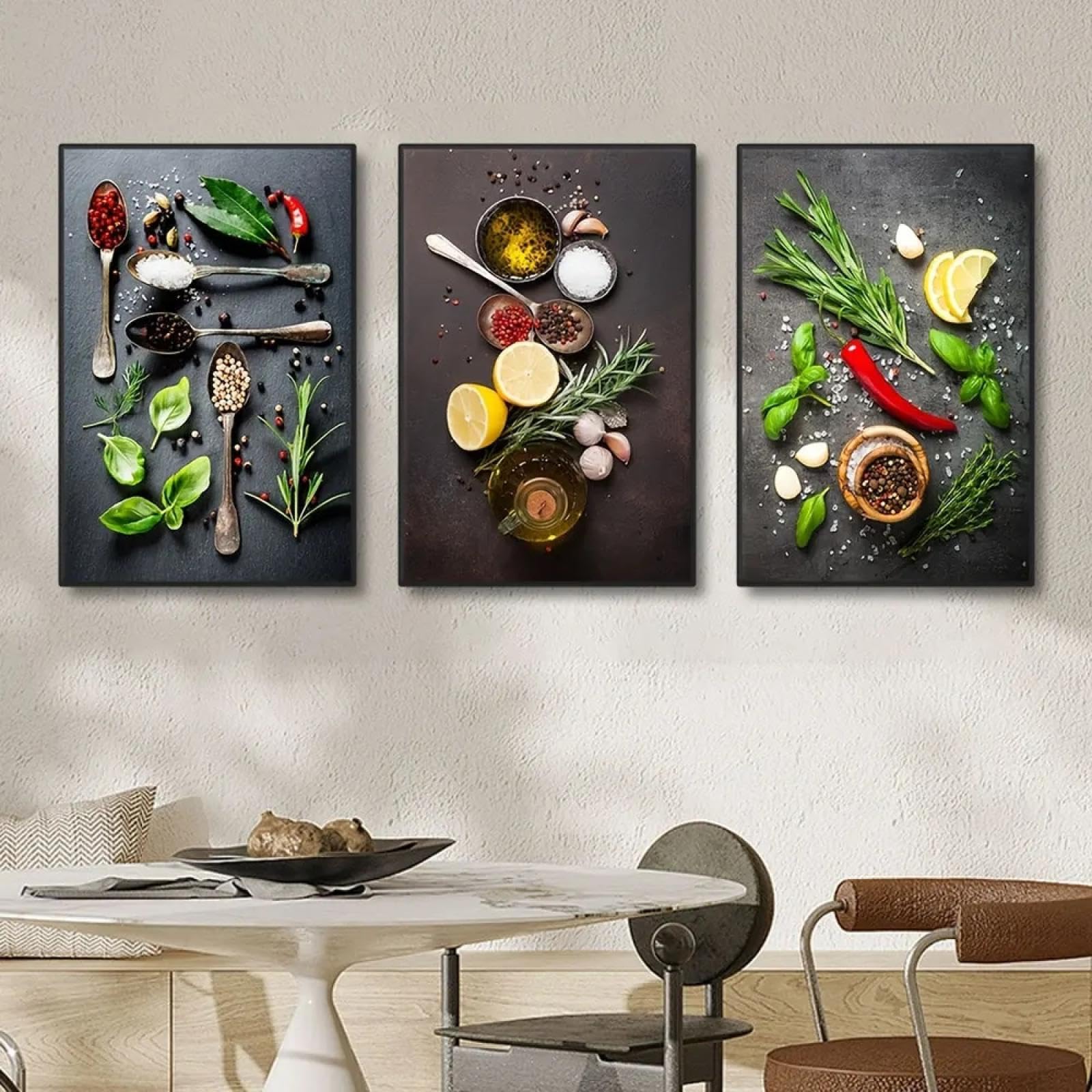 LZJAGXX 3 szt. Motyw kuchenny mieszanka ziół i przypraw płótno sztuka plakat impresjonistyczna sztuka dekoracja obraz do jadalni sztuka ścienna dekoracja 55 x 75 cm x 3 bez ramy