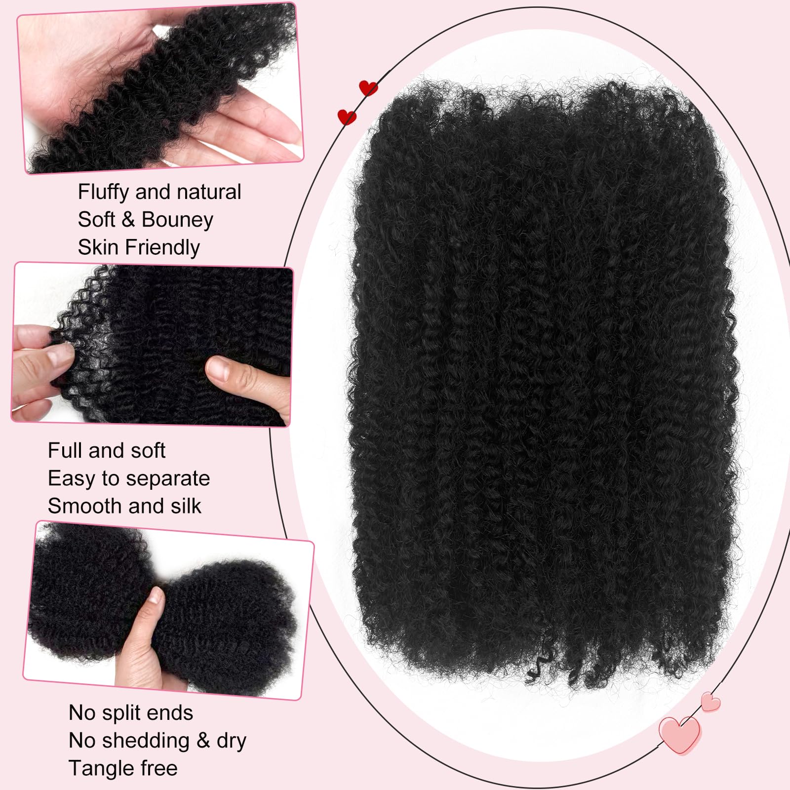 Dilekay 2 paquetes de cabello humano afro Kinkys de 55,8 cm, 100 g, suave 4C, afro rizado a granel, para extensiones de rastas, reparación de rastas, cabello afro rizado, a granel, negro natural