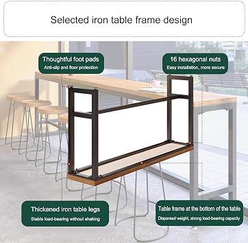 Rectangular Bar Counter Height Table Pub High Top Coffee Table for Narrow Space Kitchen Coffee Shop Dining Room Restaurant-Table Only(140 * 40 * 105cm/55.1 * 15.8 * 41.3in)