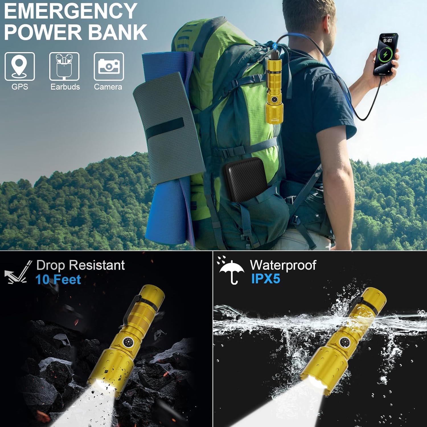 Banral Flashlights High Lumens Rechargeable, Super Bright Long Range Small Powerful Flashlight, 6 Modes LED Tactical Pocket Waterproof Flash Light for Home Emergency (2, Yellow Gold)