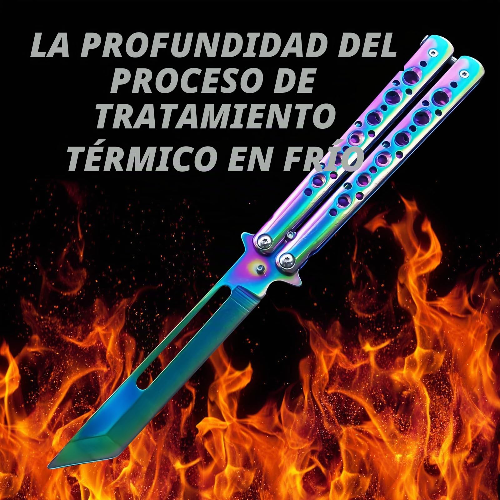 Navajas de Mariposa de Acero Inoxidable para Practicar, Cuchillo de Flipping para Principiantes (Negro)