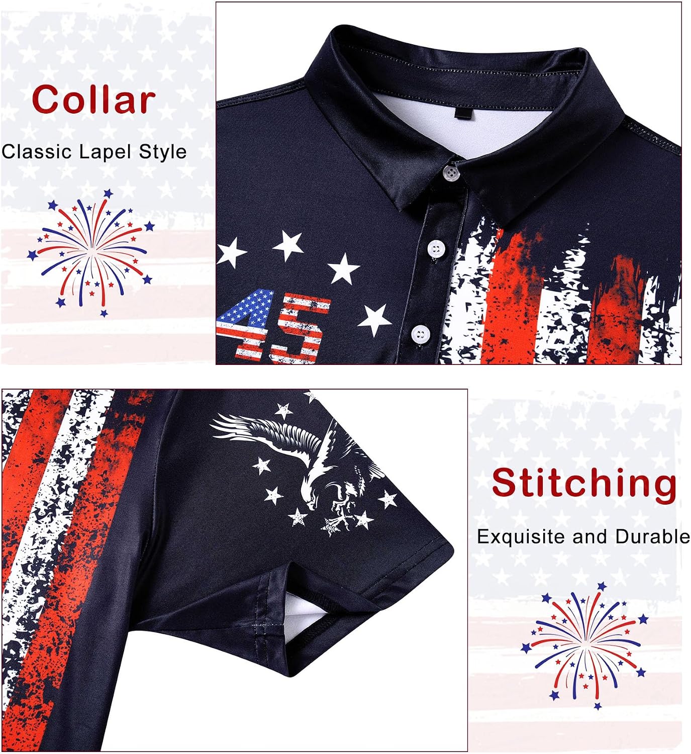 Mens American Flag Golf Shirts 4th of July Polo Shirt Dry Fit USA Patriotic Short Sleeve Independence Day