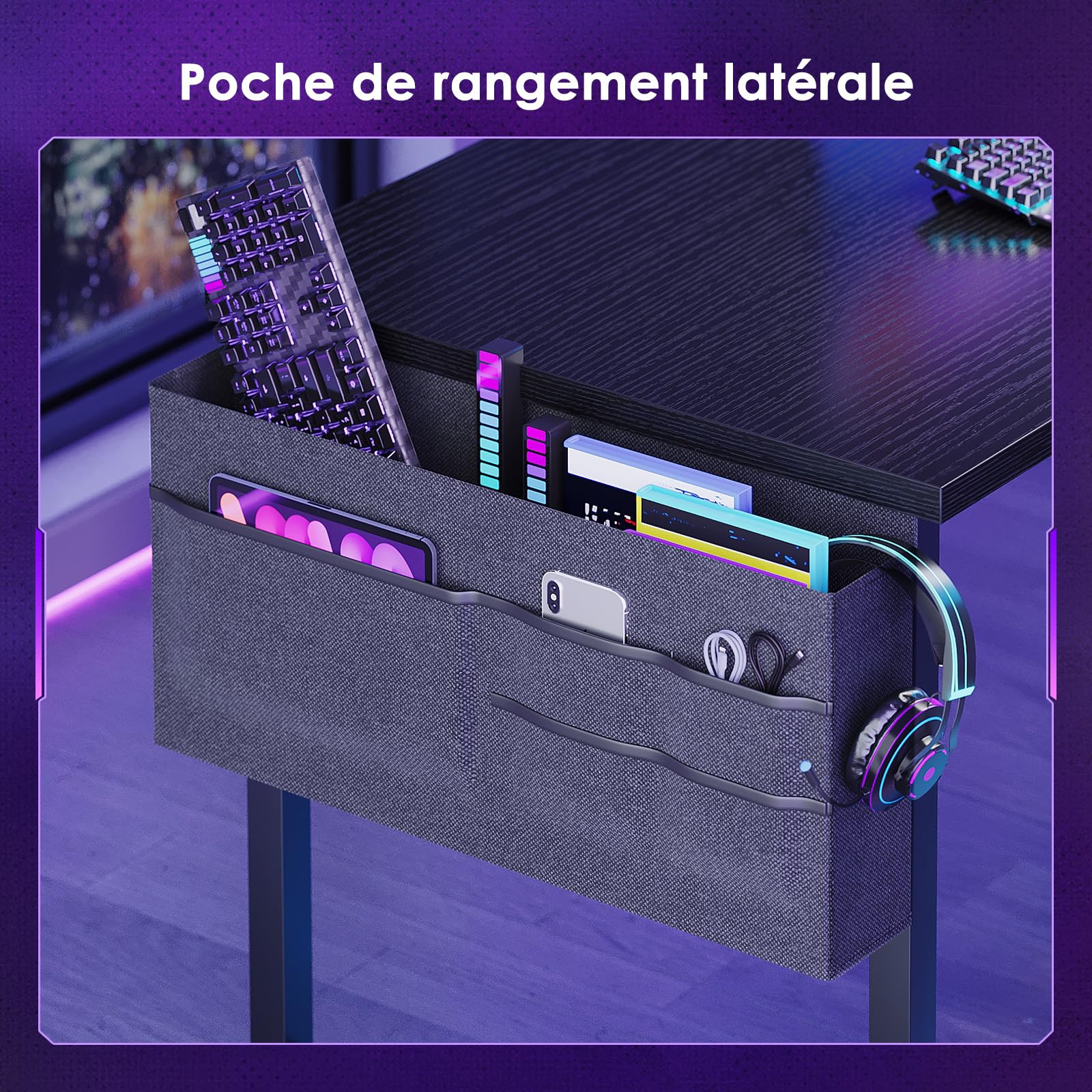 Coleshome Bureau Gaming Angle avec LED, 150 × 100 cm, Noir
