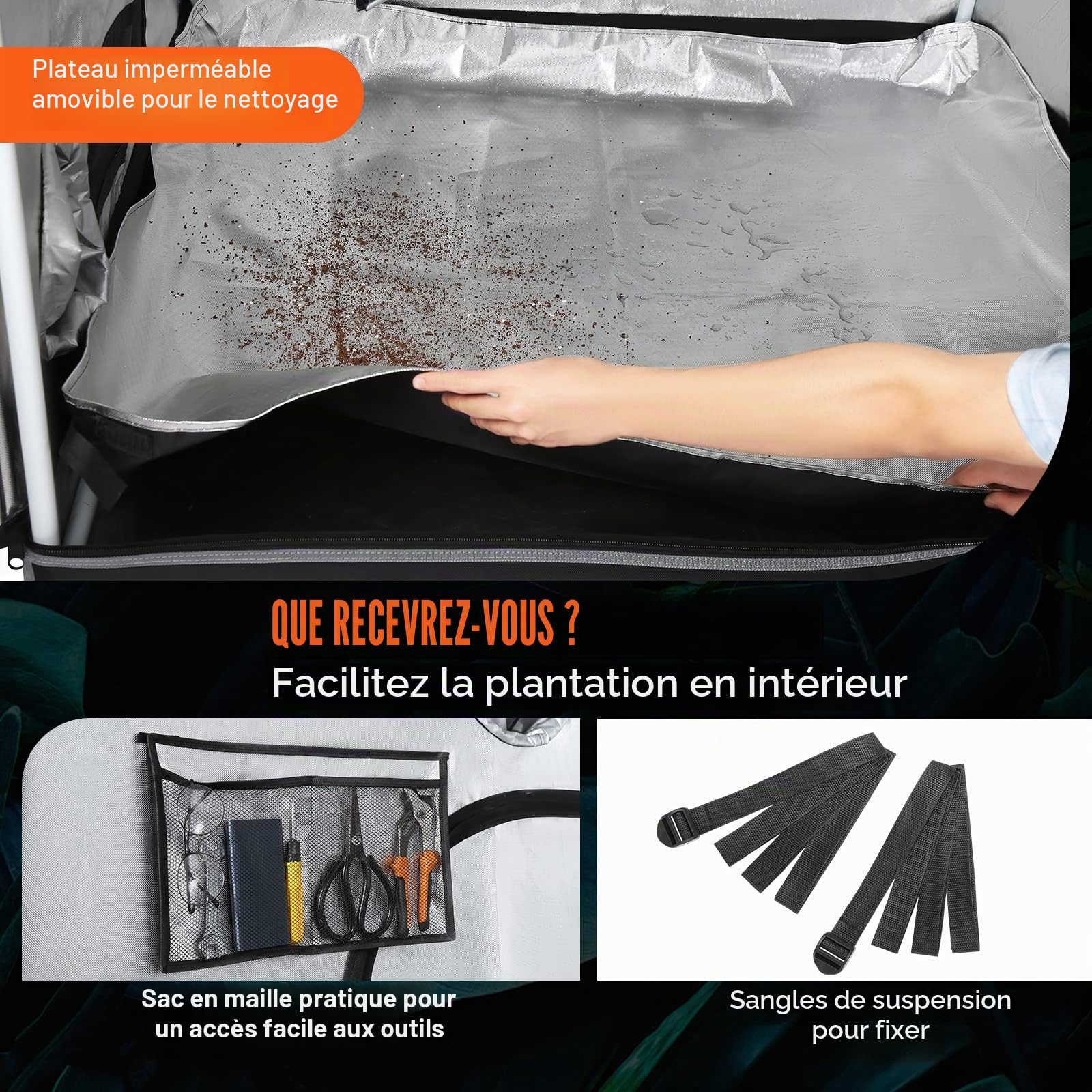 VEVOR 2x4 Grow Tent, 48'' x 24'' x 72'', High Reflective 2000D Mylar Hydroponic Growing Tent with Observation Window, Tool Bag and Floor Tray for Indoor Plants Growing