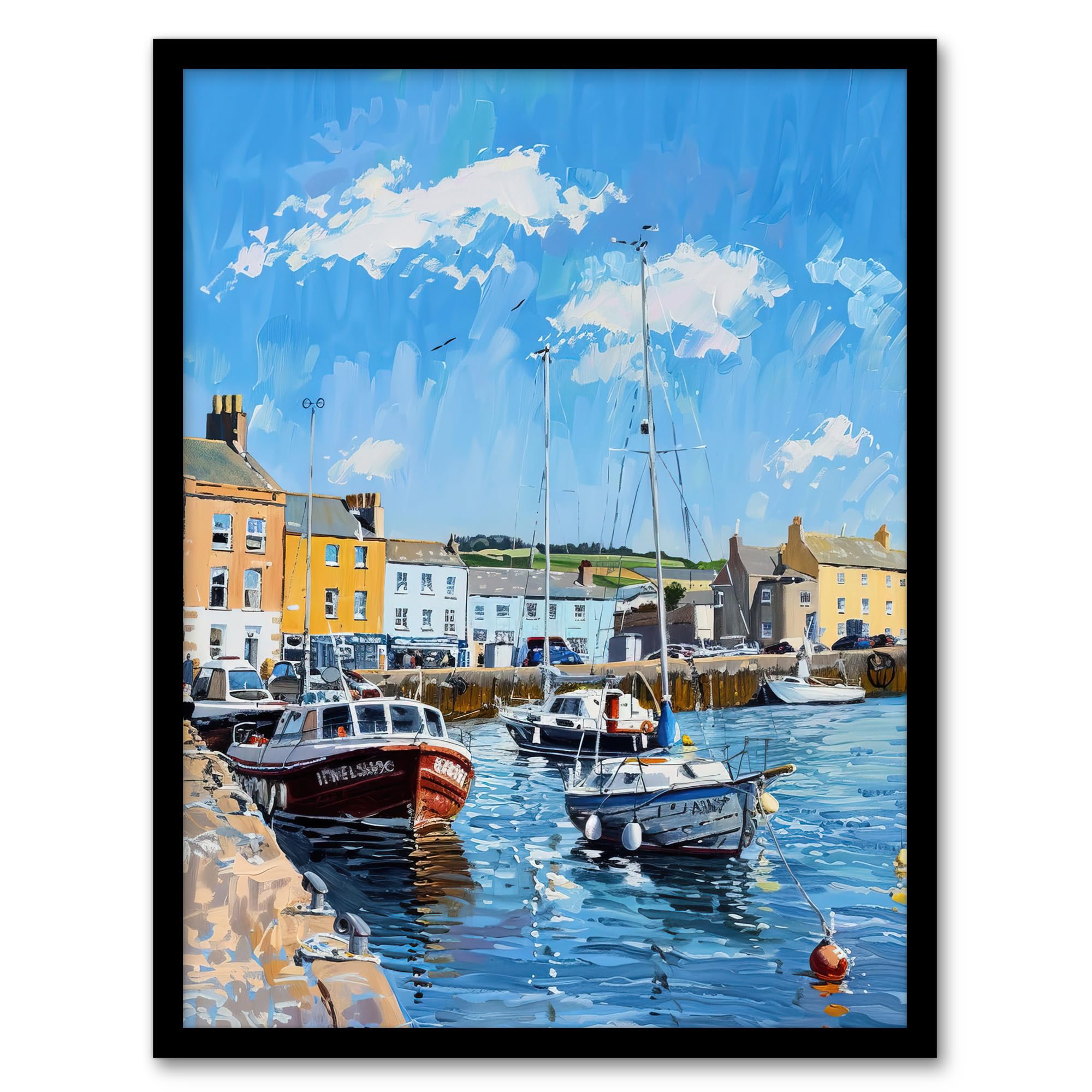 Artery8 St Andrews Harbour Boats Seaside Town Painting Bathroom Toilet Artwork Framed Wall Art Print A4