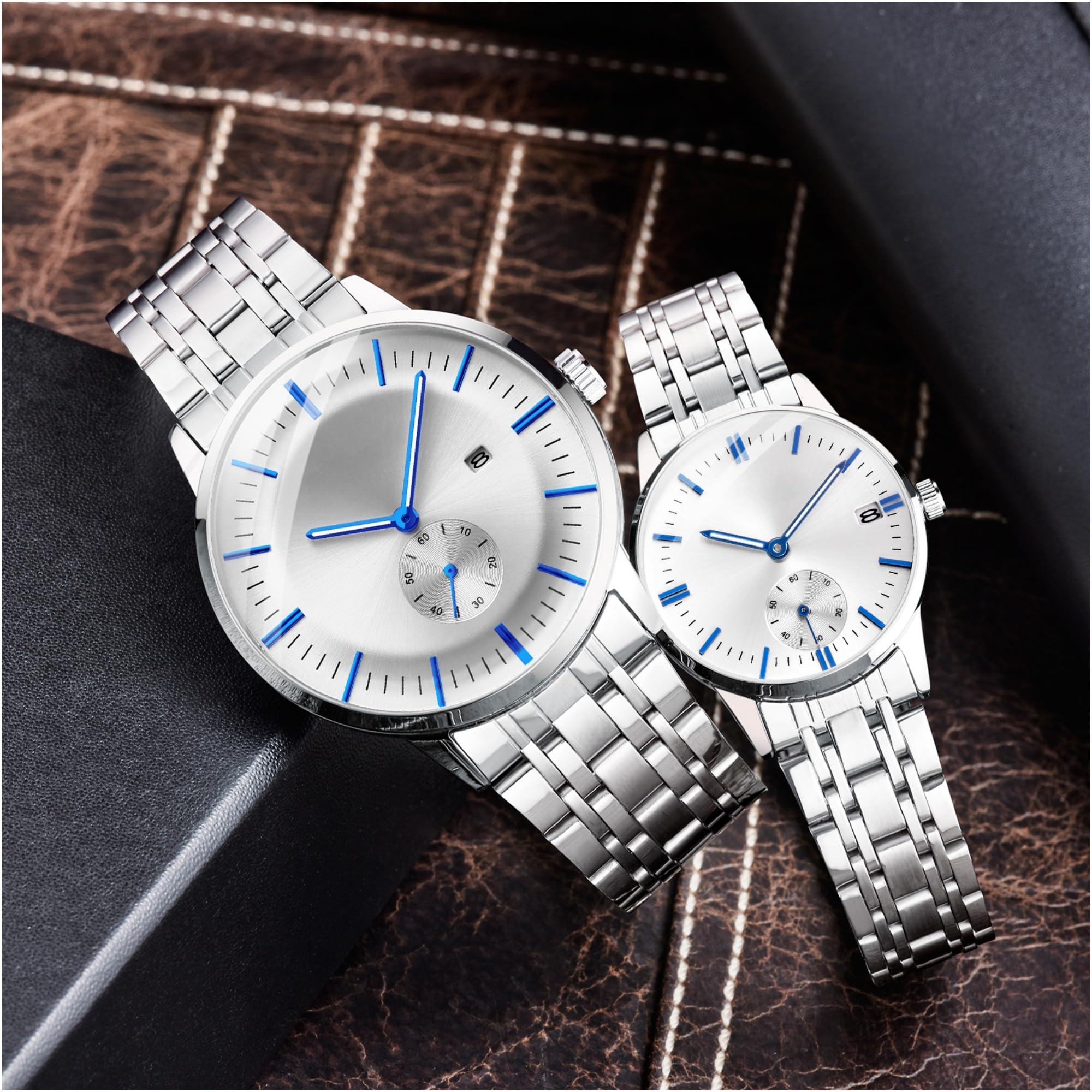 Wasserdichte Armbanduhr für Paare, Uhren, Armbänder, Damen und Herren, mit Armband aus Edelstahl und Datumsanzeige
