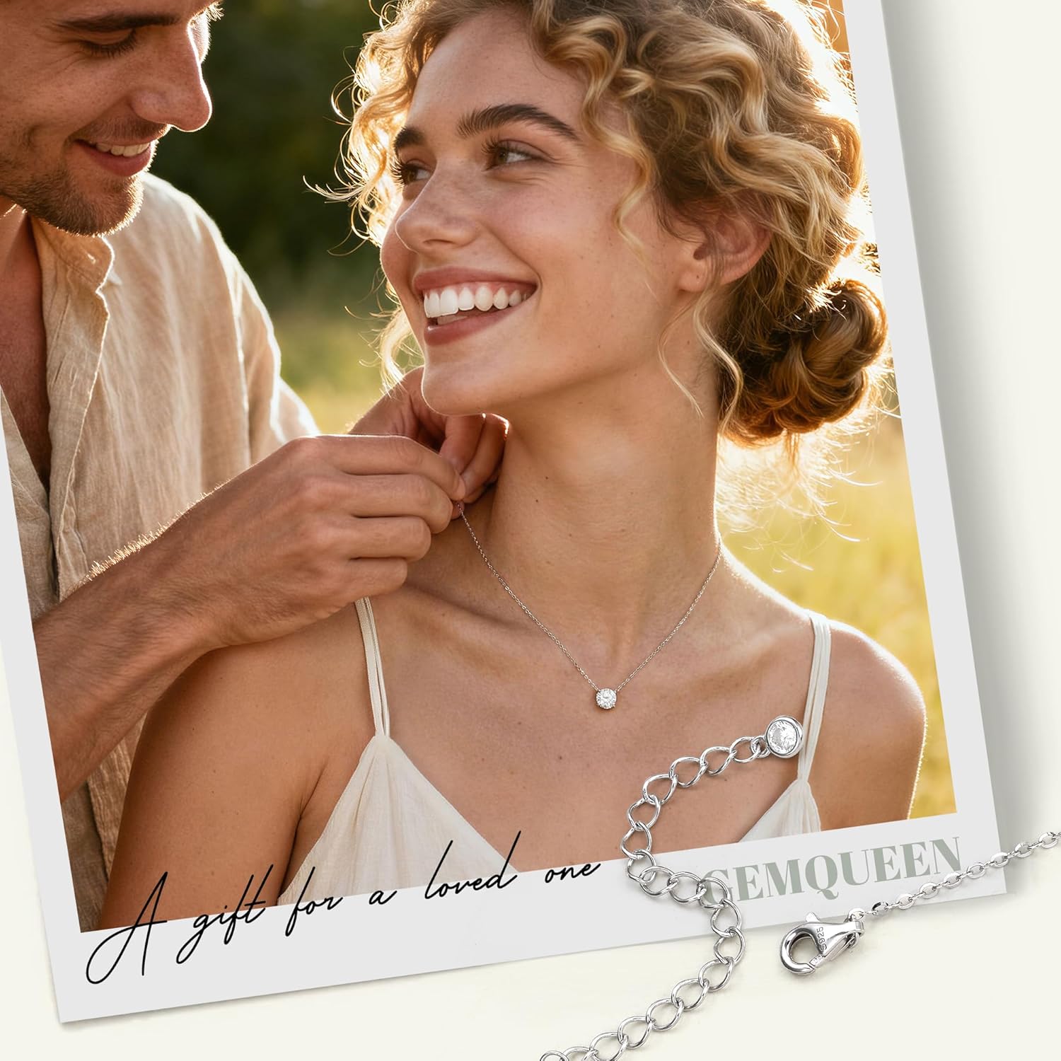 GEMQUEEN Moissanite Necklace 925 Sterling Silver Layered Necklaces for Women : 18K White Gold Plated Hypoallergenic Dainty Stack Chain Choker Pendant Jewelry Gifts D Color VVS1 Clarity 1-2CT