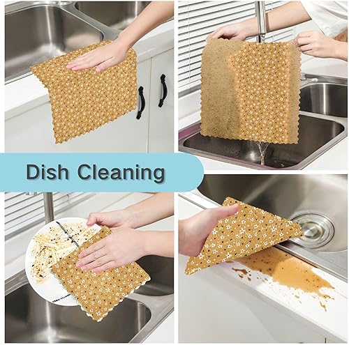 Miniatura 2 de linqin Mini Daisy Hearts Set of 6 Fast Drying Microfiber Dish Drying Towel Print Cotton Cooking Towels Reusable for Bathroom Coffee