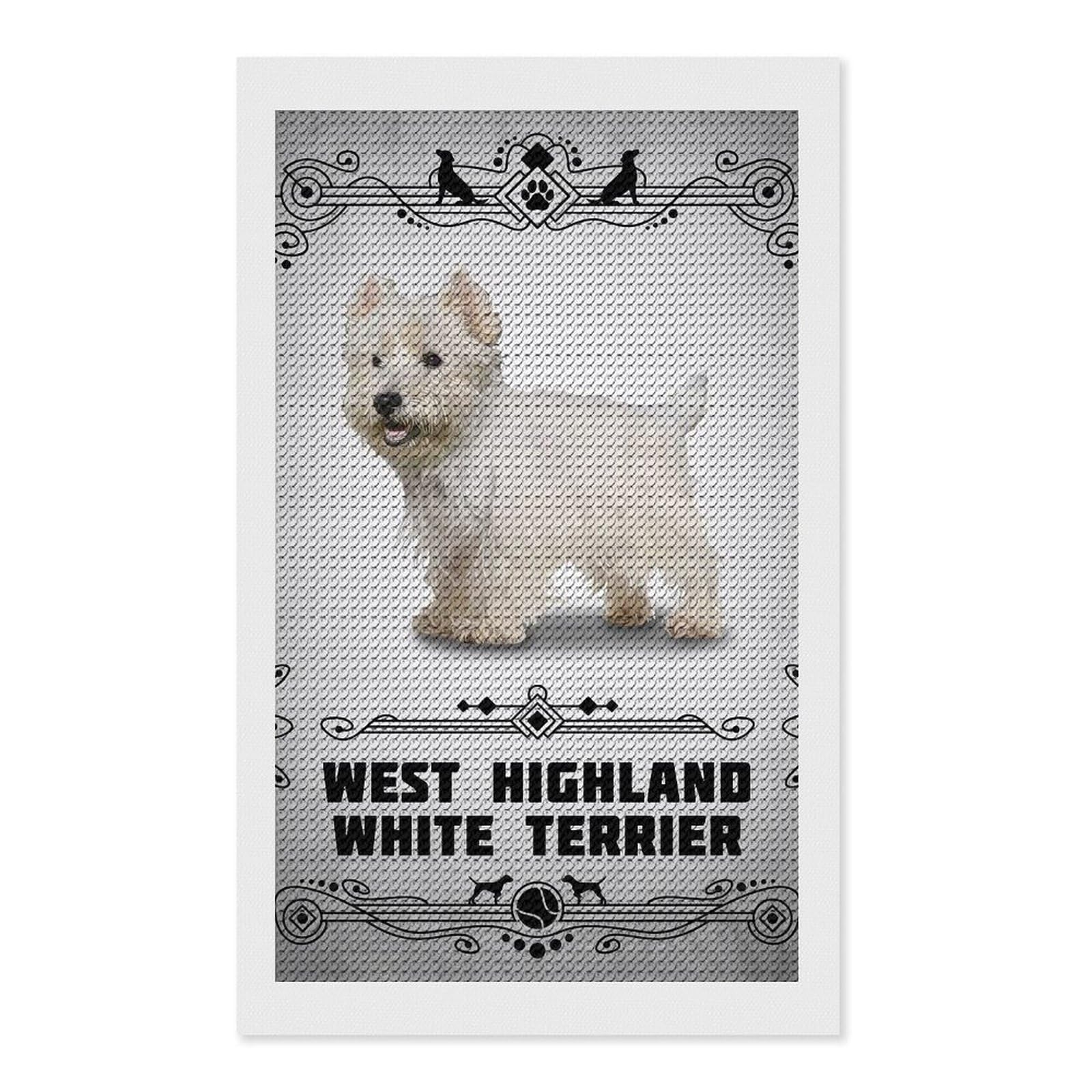 Junmoney Highland White Terrier Diamond Painting Set 12"x20", Stress Relief Craft, Easy to Enjoy, Vintage Style Decor, Festive Craft Gift
