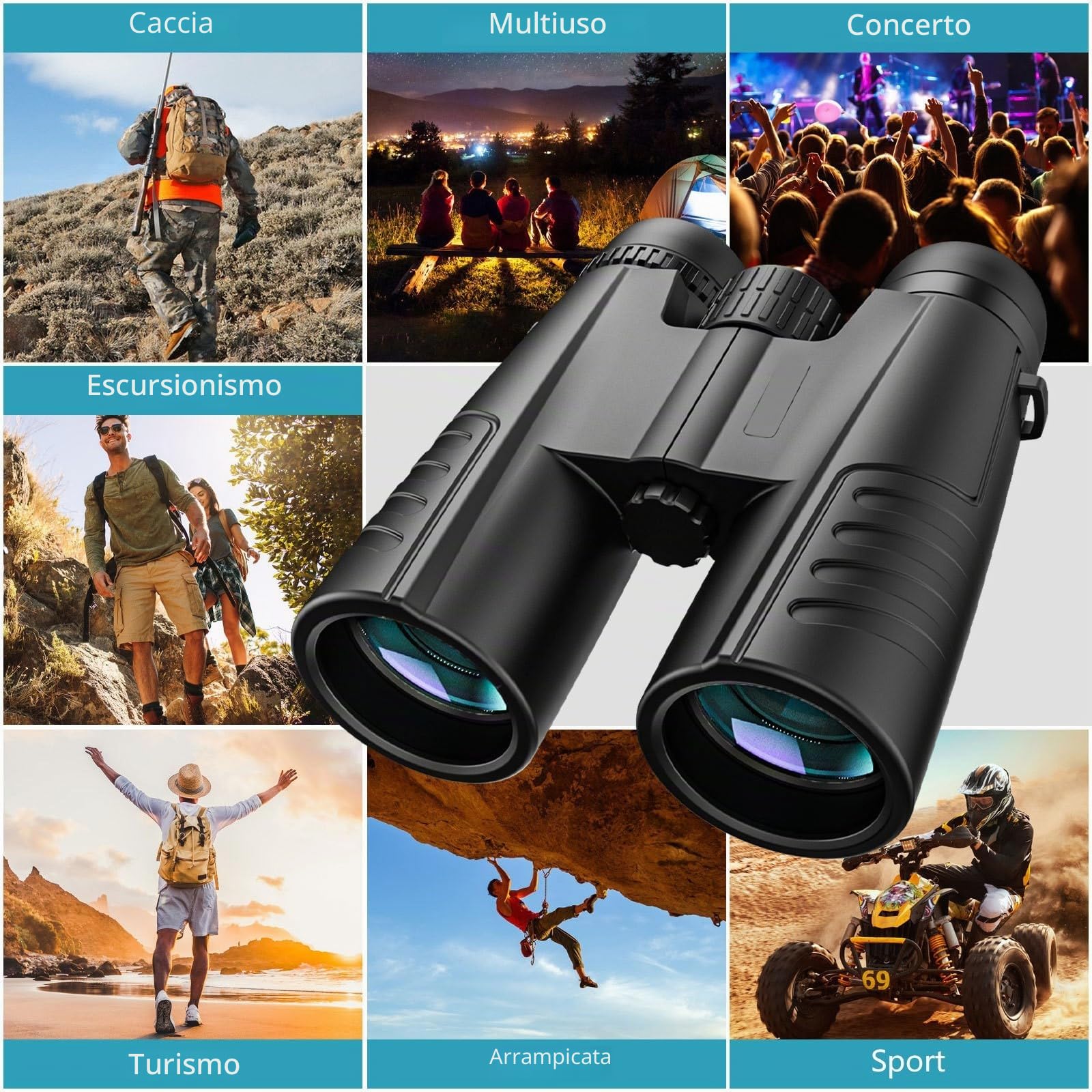 12x42 Binocolo, binocolo professionale,binoculars per Adulti- Prismi BaK4 e Lente FMC, Potente Binocolo per Birdwatching, Caccia, Escursionismo con Adattatore Telefonico