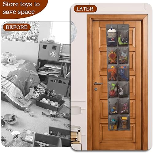 Miniatura 4 de Organizador de zapatos colgante para colgar sobre la puerta, 12 bolsillos grandes, color marrón claro