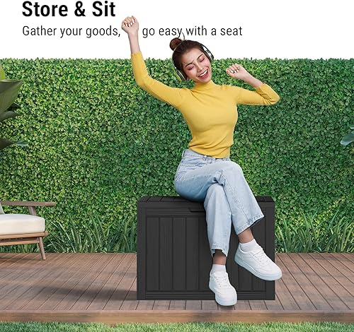 Vista 45 de Mars Villa Deck Box, Waterproof Weatherproof and UV Resistant Resin Storage Bin with Lockable Lid, Ideal for, Outdoor, Patio Furniture Cushions