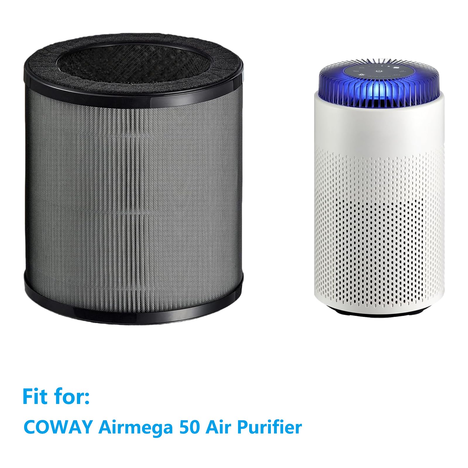 Airmega 50 Filtro de repuesto compatible con COWAY Airmega 50 purificador de aire 3 en 1 H13 True HEPA y filtro de aire de carbón activado, paquete de 2
