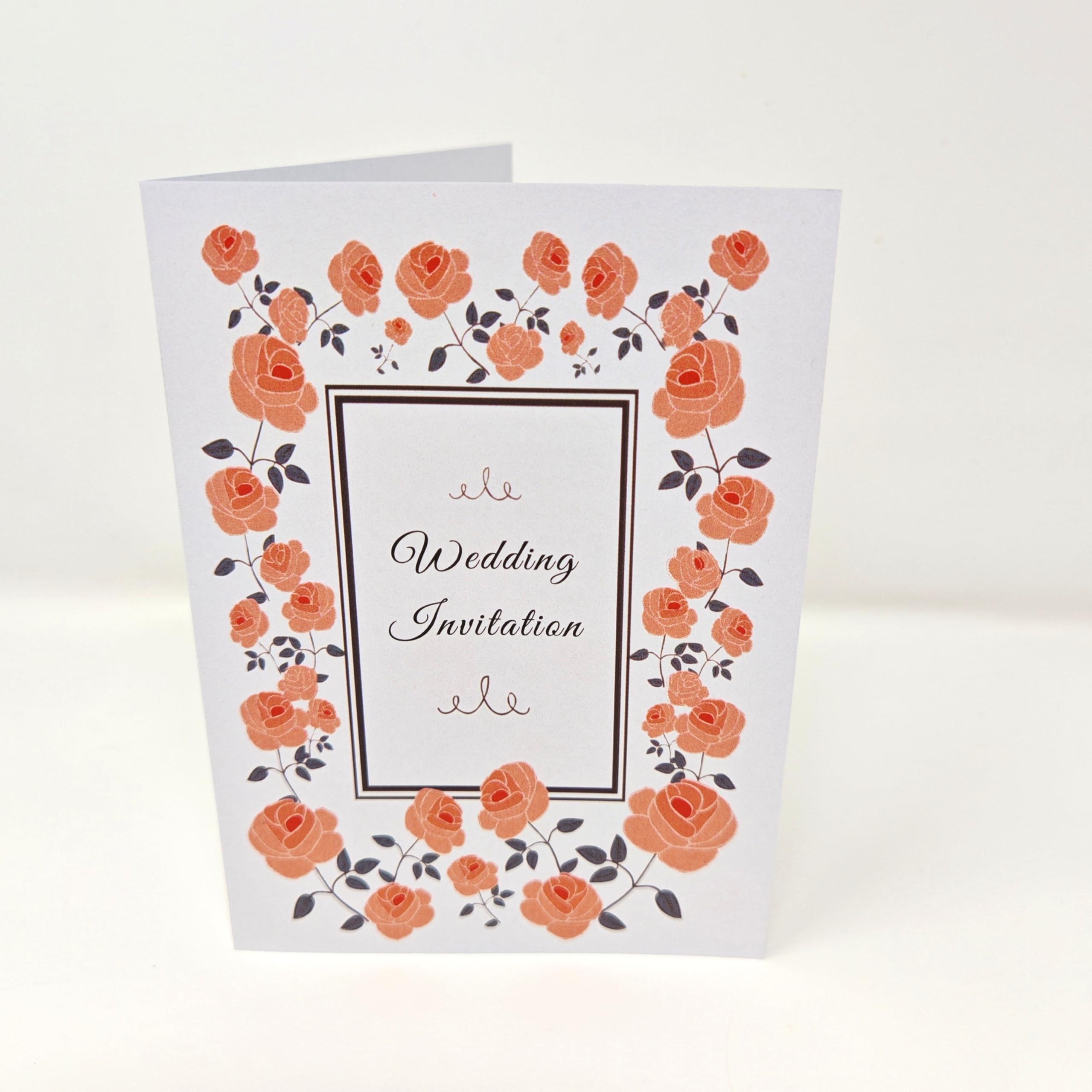 Pack of 10 Beautiful Handmade Sidefold Wedding Invitations with roses, multi colour - Image 2