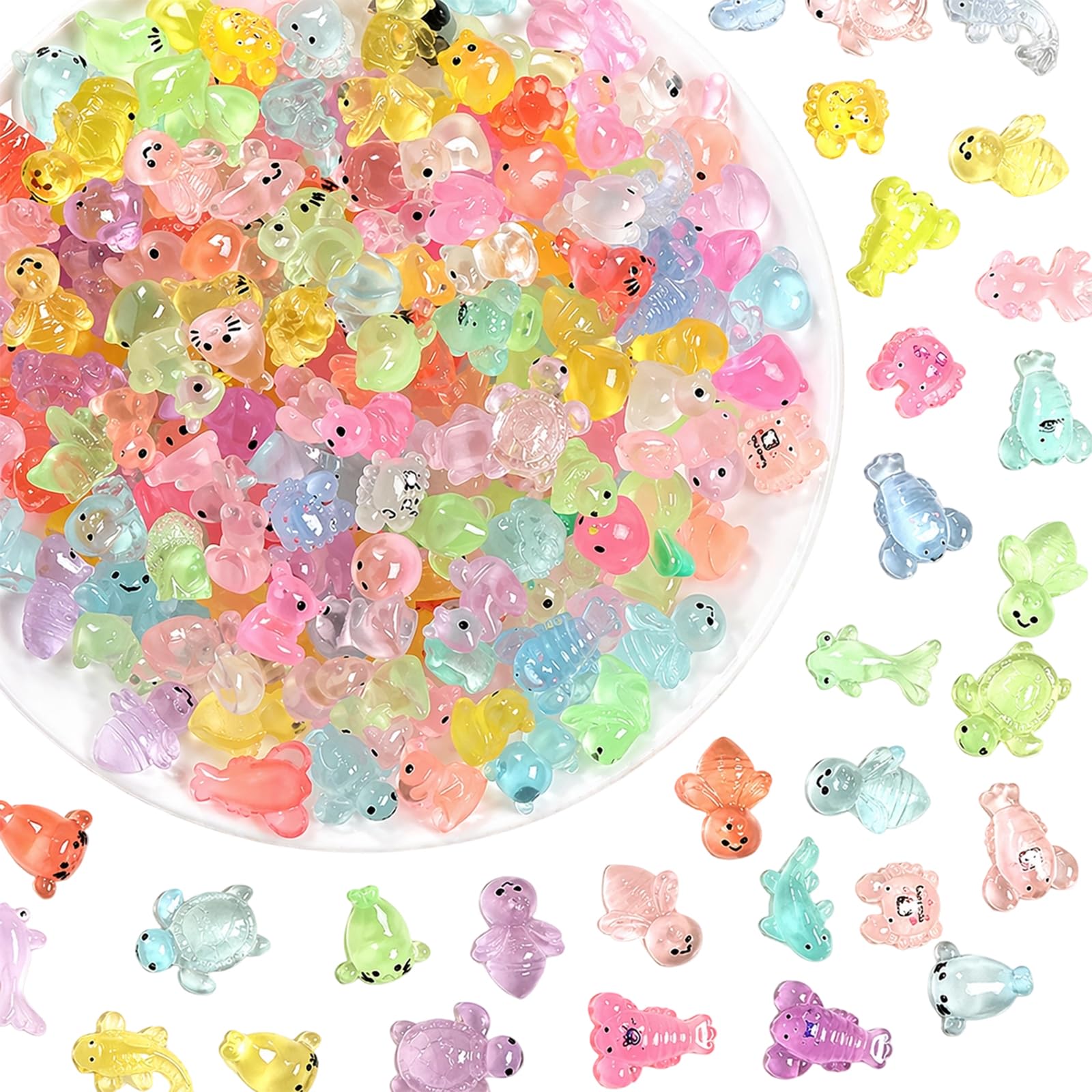 100Pcs Resin Animals Rare Mini Resin Animals Mixed, 100 Mini Plastic Animals Collection for Creative Projects, Decorative Mini Turtles and Tiny Resin Animals Assortment, Compact 20x20x2cm Storage Case