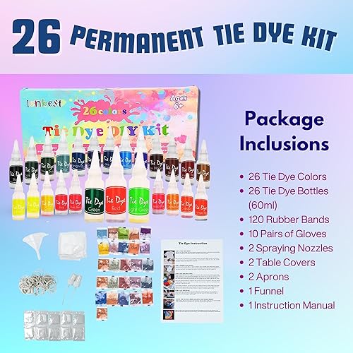 Miniatura 2 de Kit de teñido anudado para niños y adultos, juego de teñido anudado con 26 polvos de teñido anudado, botellas de teñido anudado de 1.2 fl oz, bandas