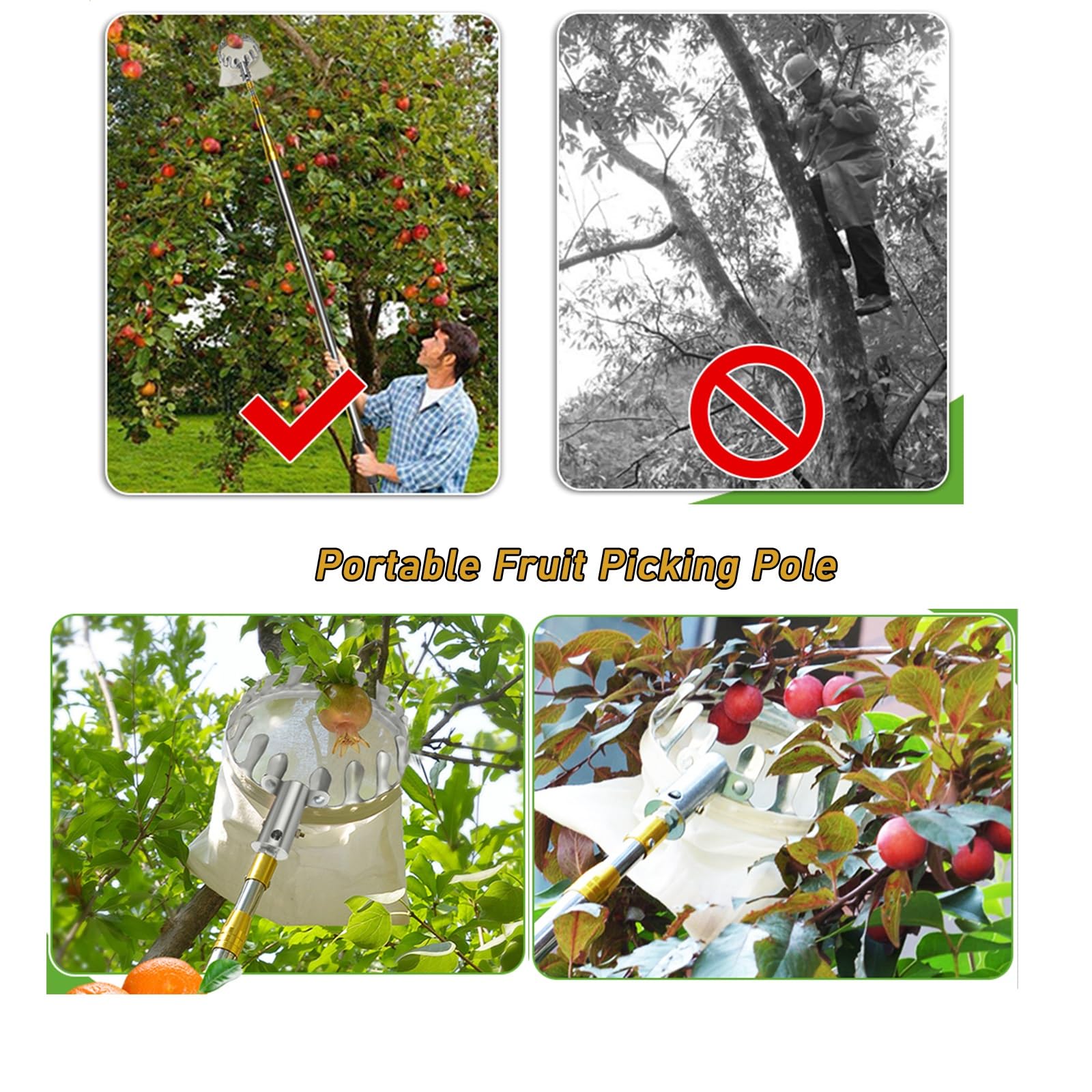 Raccoglitore di Frutta con Asta Telescopica 2M/4M/7M Inox Leggero, Mela Raccoglitrice,Raccogli Frutta da Albero,Raccogli Alberi