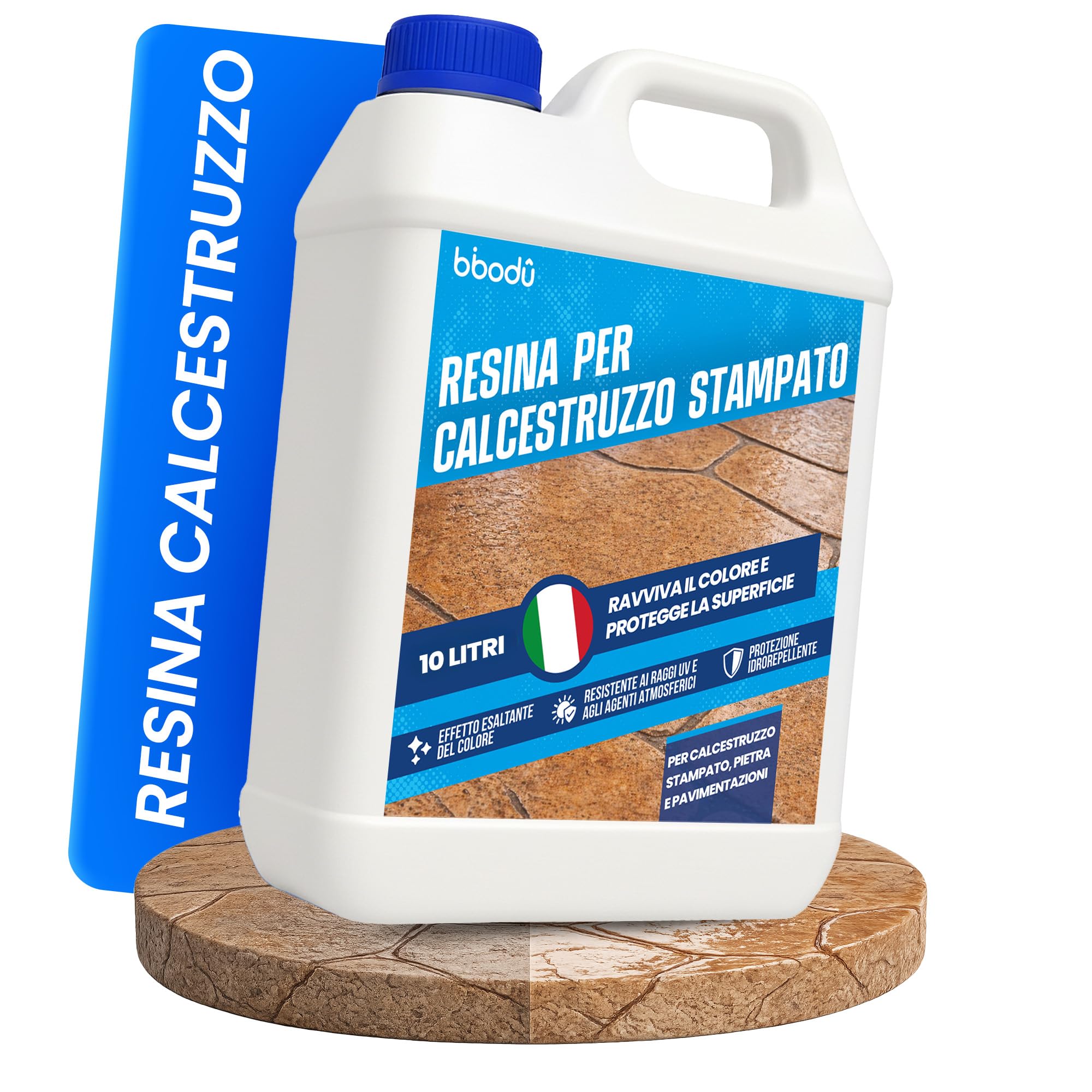 Resina per Cemento Stampato per Esterno Trasparente 10 L | Sigillante Protettivo Ravviva Colore | Per Cemento, Pietra e Superfici Minerali | Interno & Esterno – Base Acqua