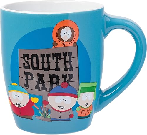 Silver Buffalo South Park Kids and Logo Jumbo - Taza de cerámica curvada, 25 onzas
