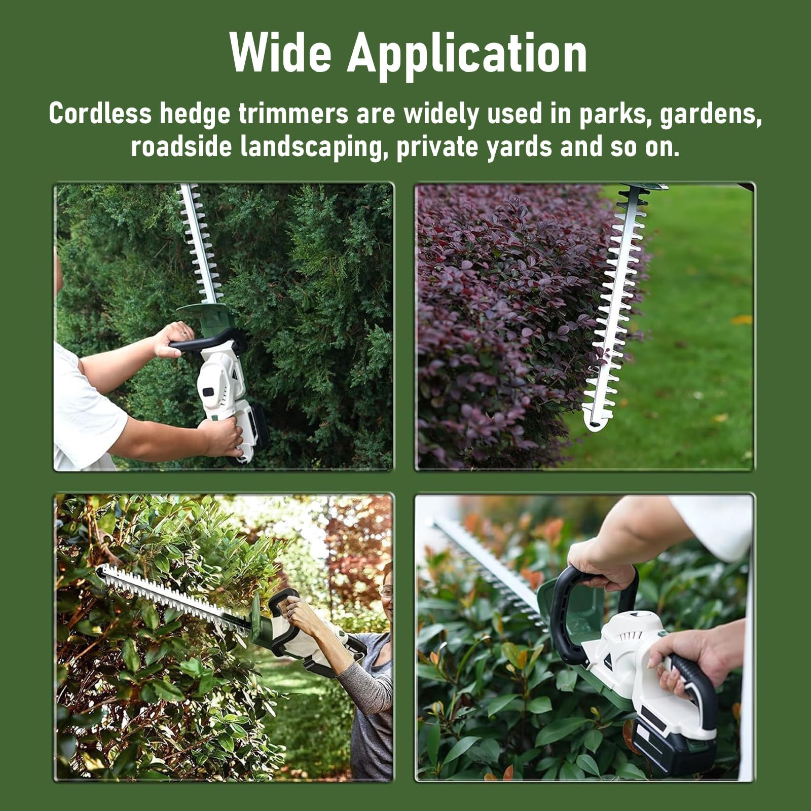 Cortasetos eléctrico inalámbrico Ligero, con baterías Recargables duales de 21 V y 2600 mAh, Cuchilla de Doble Filo de 51 cm para setos y arbustos.