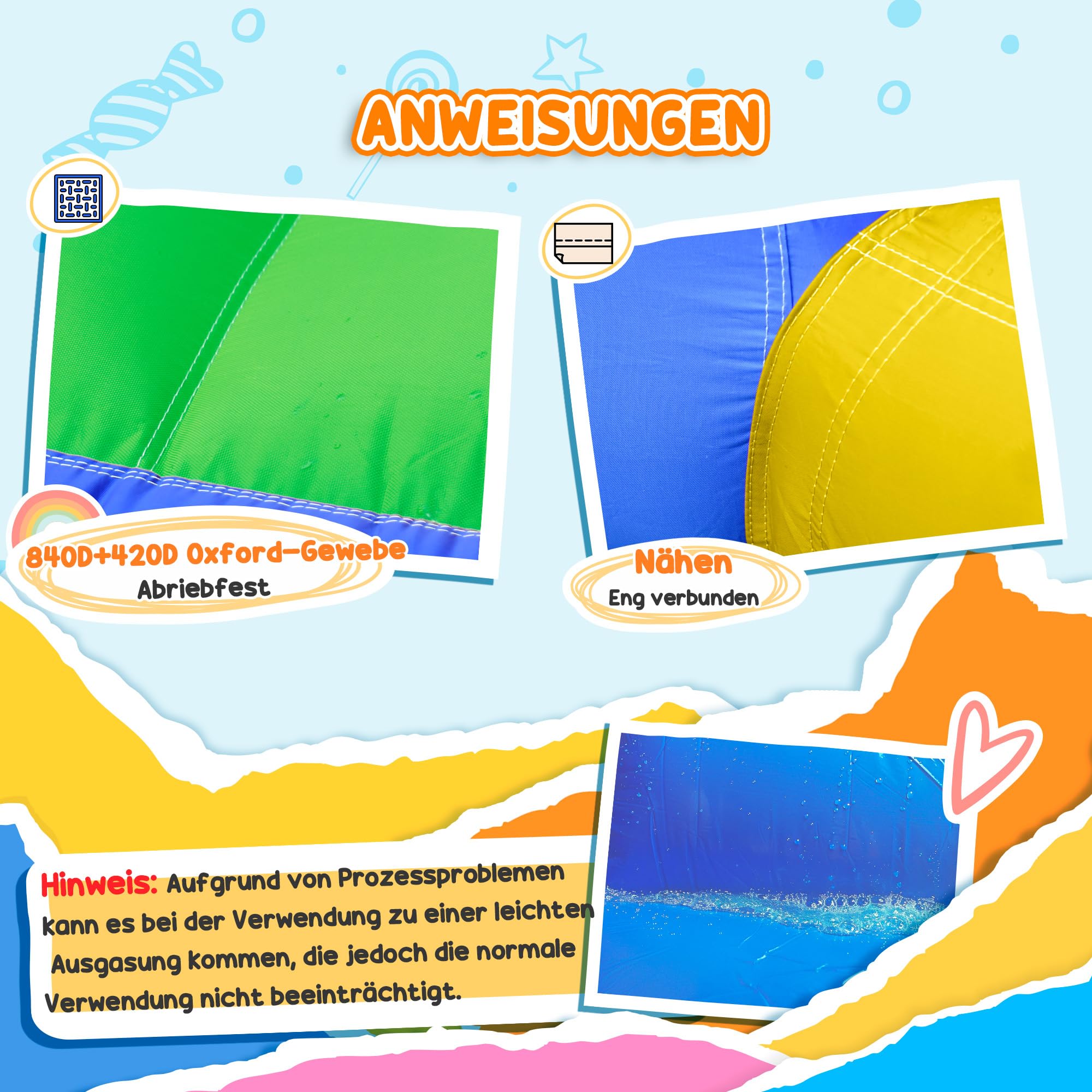 Outsunny Hüpfburg mit Gebläse für Kinder aufblasbare 6 in 1 Wasserpark mit Wasserrutsche Planschbecken Kletterwand Trampolin Wasserpistole für Indoor Outdoor Geschenk Geburtstag für 3 Kinder 3–8 Jahre