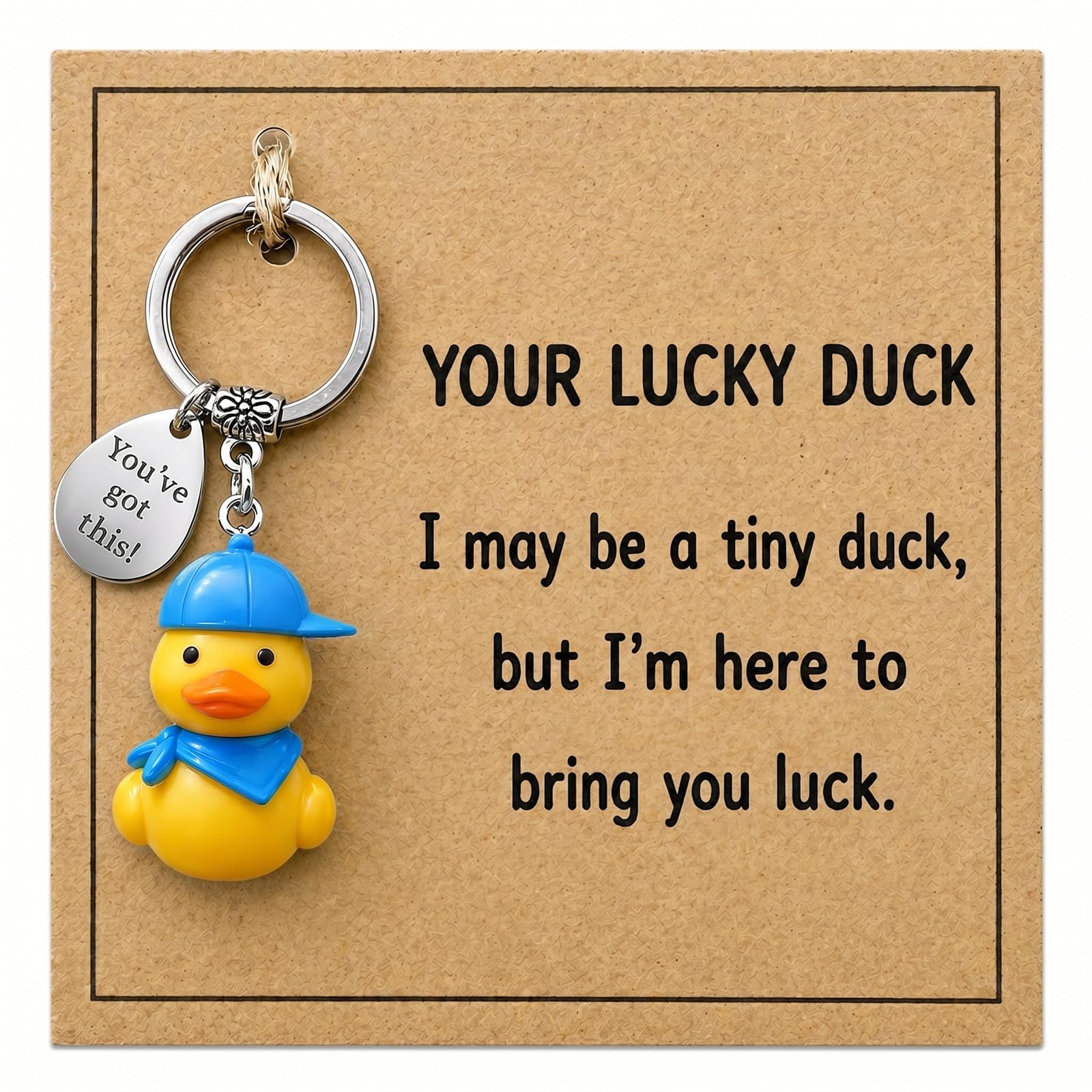 YSUY Small Yellow Duck Keychain with Inspirational Metal Token – I May Be a Tiny Duck, But I’m Here to Bring You Luck, Cute Animal Keyring for Positivity, Encouragement & Good Fortune