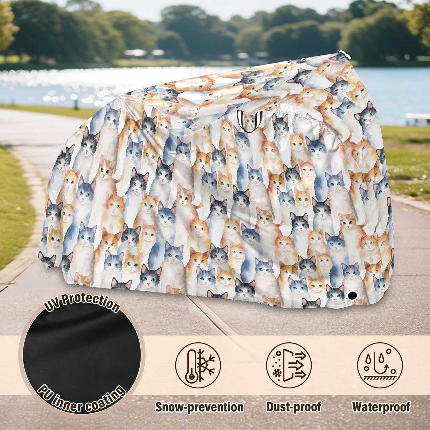 ALAZA Cat Cute Kitten Bike Cover Waterproof Outdoor Ebike Bicycle Covers Tarp Protection for 1/2 Bikes, Sun UV Dust Wind Proof