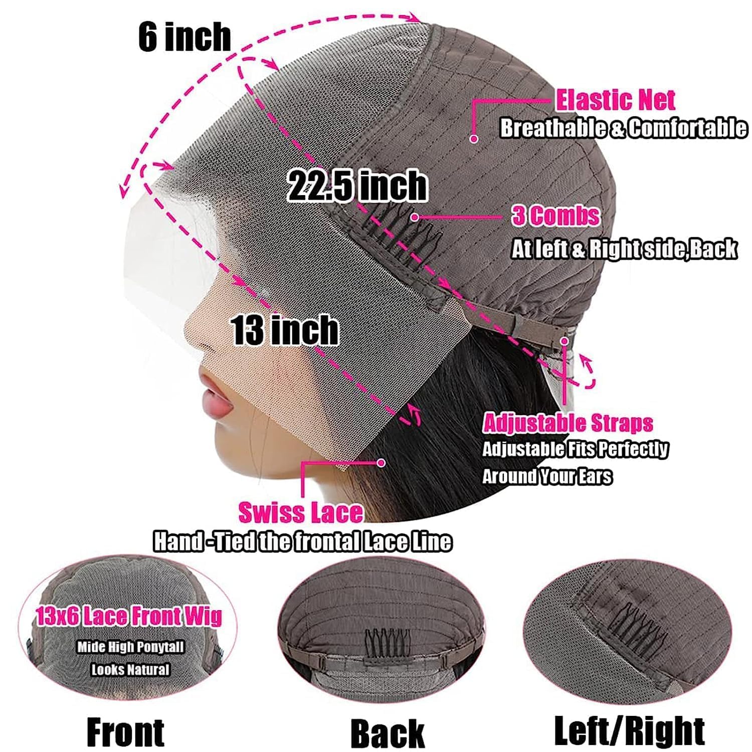 Bele 13x6 Straight Lace Front Wigs Human Hair 30 inch 180 Density Glueless Brazilian Straight HD Transparent Lace Front Wigs for Women Pre Plucked with Baby Hair Natural Color - Image 4