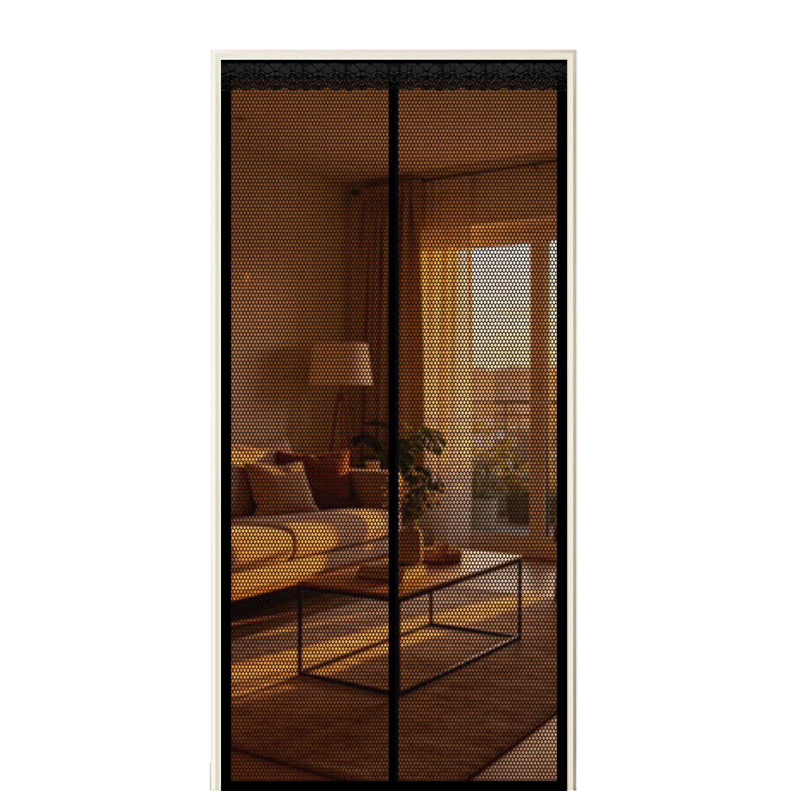 Screen Door 145 x 210 cm Self Sealing Powerful Magnets Magnetic Insect Door Screen with Powerful Magnets & Full Frame Magic Tape Suitable for Patio Doors Balcony Bedroom, Black