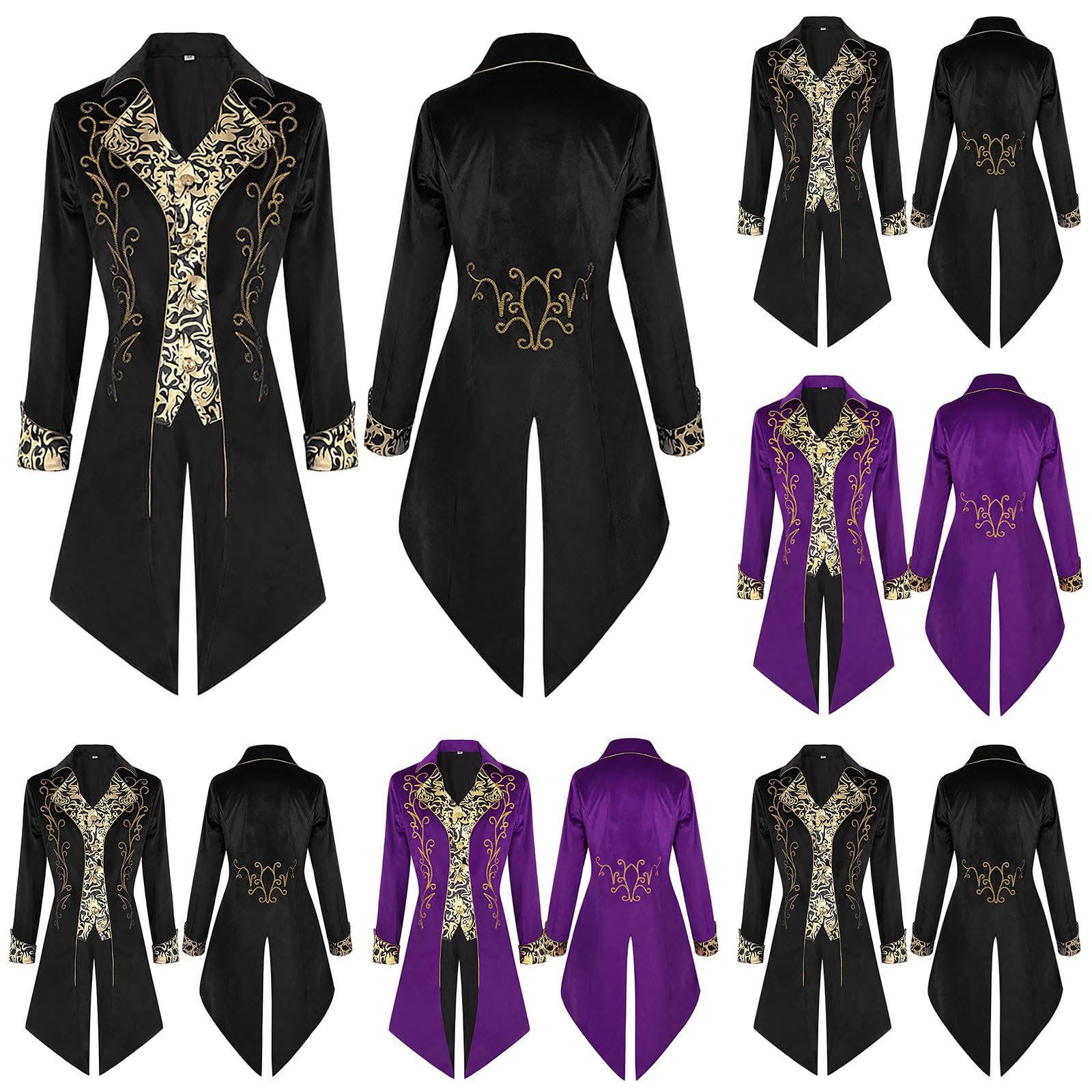 Giacca da uomo vintage frack steampunk gotica vittoriana retrò media lunghezza cappotto punk carnevale cosplay costume smoking uniforme nero gotico gilet rinascimentale