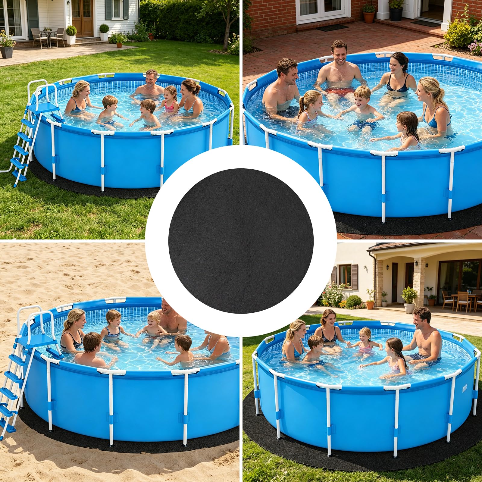 Pool Unterlage Outdoor Runden Bodenplane Pool Bodenschutzmatte Poolmatten Ø305cm Poolunterlage Swimmingpool Grundplatten-Schutz, rutschfest, Wärmeisolierung