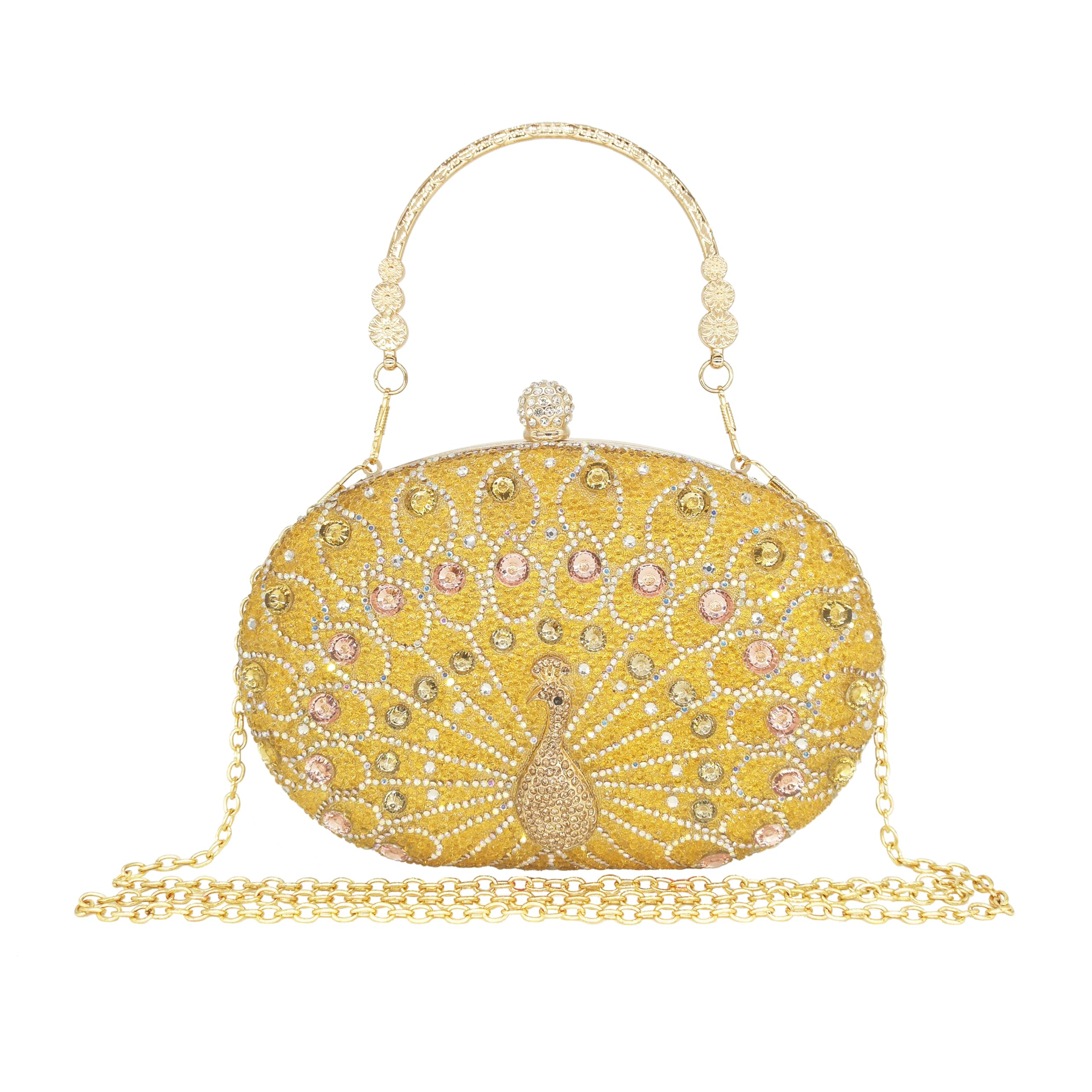 MAIRLOM Women's Evening Bags Sparkly Rhinestone Clutch Purses Luxury Diamond Peacock Handbag for Wedding Party Formal Gold Peacock