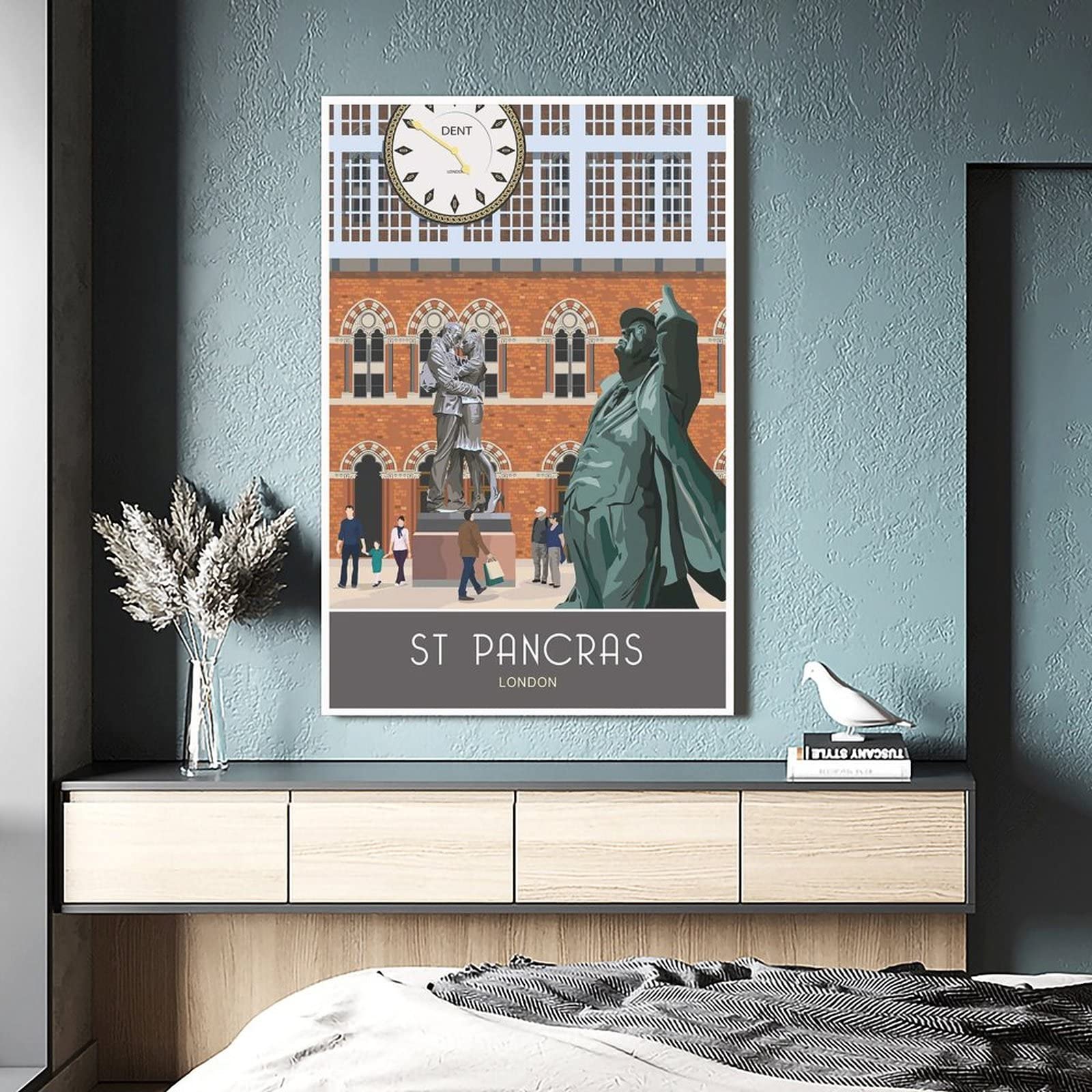 Cartel decorativo de viaje de la estatua de San Pancras de Londres de la vendimia de San Pancras Cartel decorativo de la lona del dormitorio moderno del arte de la pintura