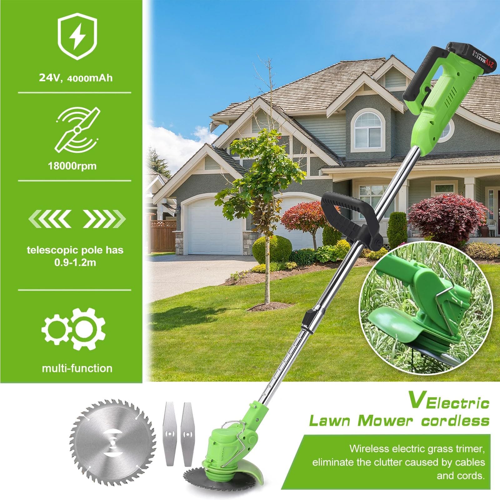 CortacéSped Y Bordeadora EléCtrica Para JardíN,CortacéSped De 24 V BateríA InaláMbrica De 4 Ah,Para Desbrozadora De JardíN Limpieza De Malas Hierbas(1pcs battery,red)