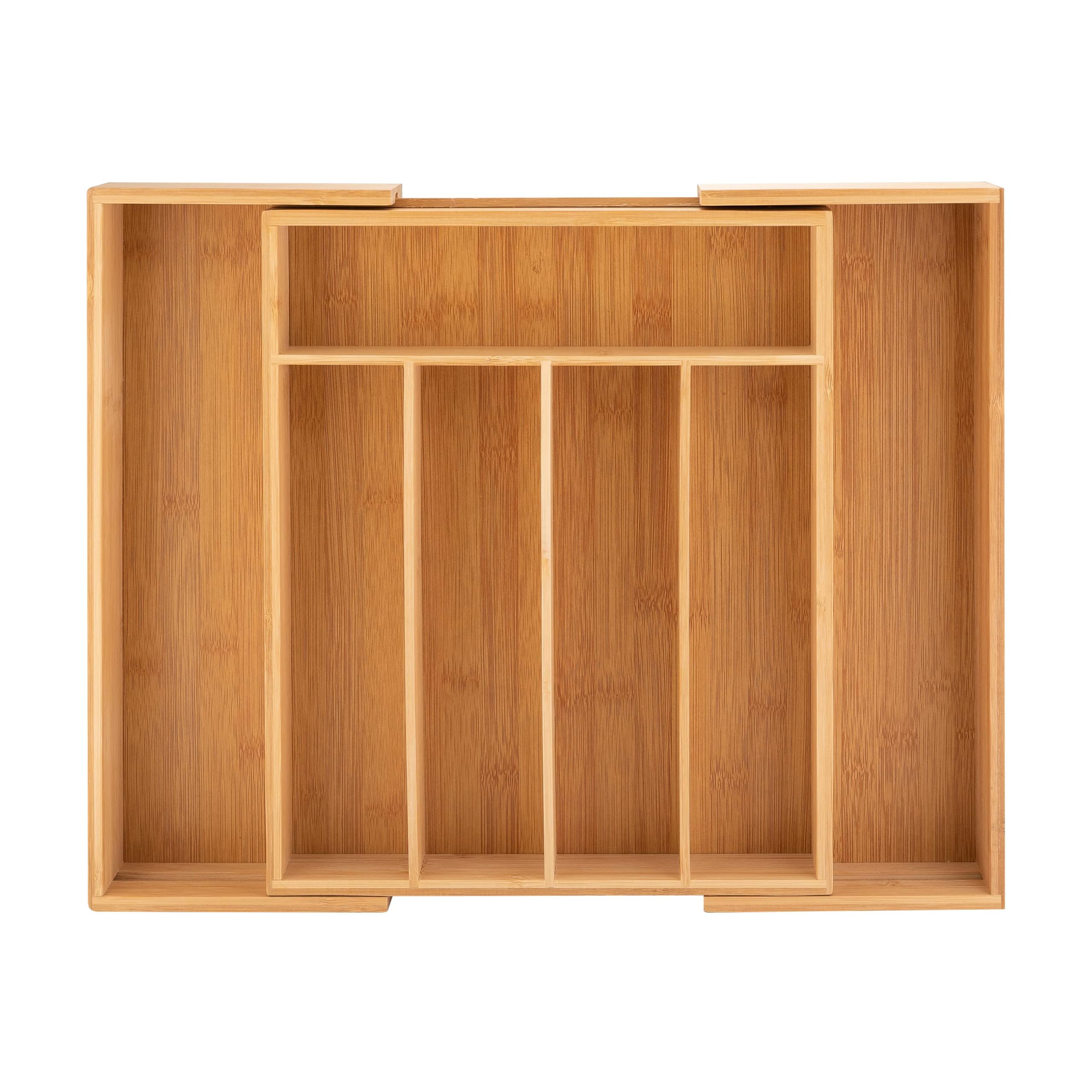 Kitchen Cutlery Tray Bamboo, Silverware Drawer Organizer Utensil Trays, Kitchen Container and Storage Expandable Flatware Holder 5 to 7 Compartments 36 x 26 cm