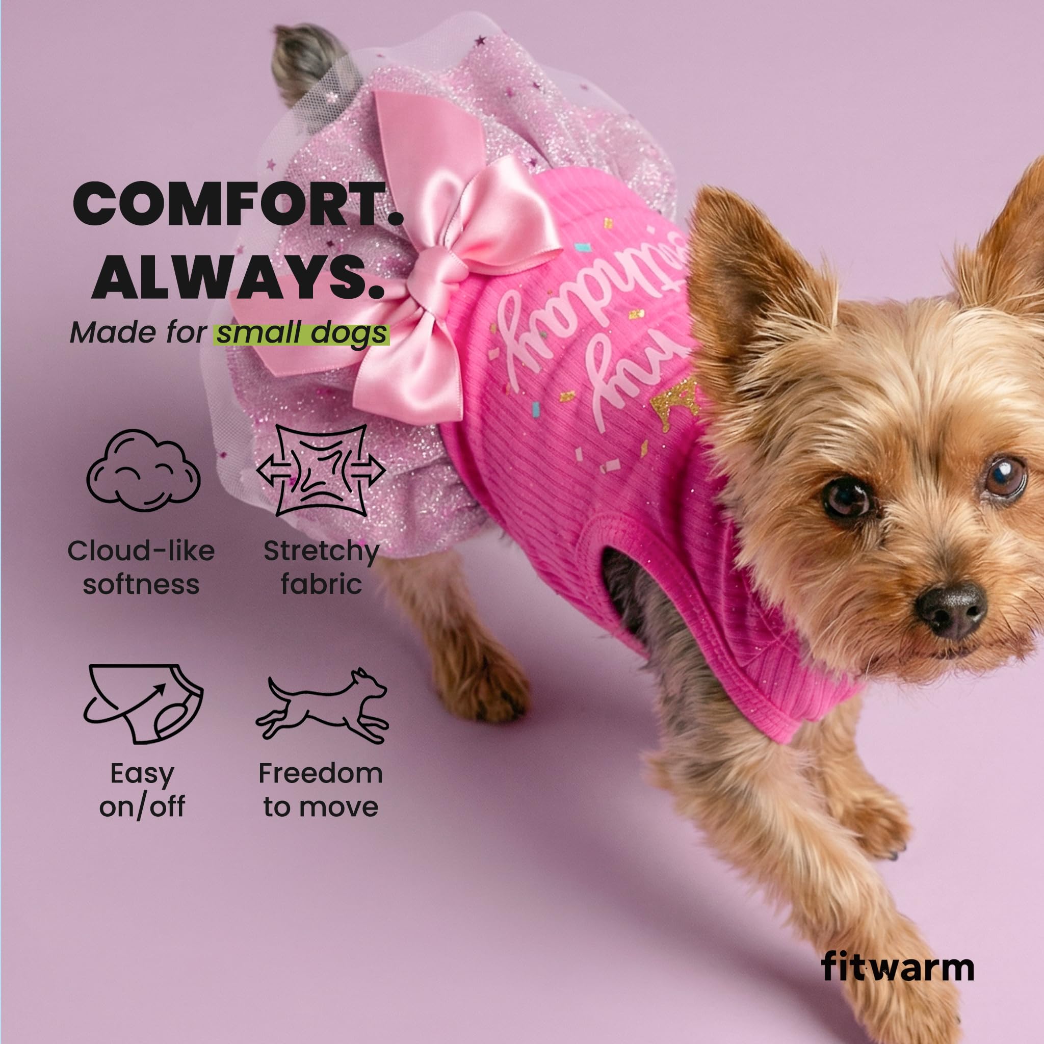 Amazon.com : Fitwarm It's My Birthday Dog Dress, Dog Birthday Dress with  Bowknot, Dog Clothes for Small Dog Girl, Funny Dog Clothes, Female Pet  Outfit, Pink, Medium : Pet Supplies