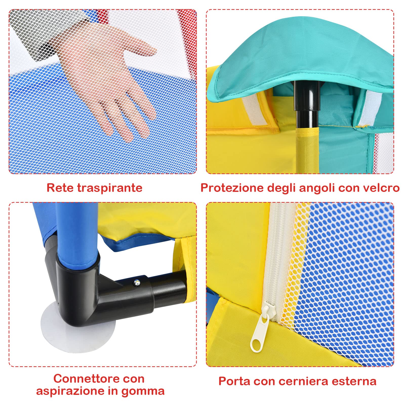 RELAX4LIFE Box per Bambini con 50 Palline,2 Anelli,2 Entrate Laterali con Chiusura Lampo,Rete Traspirante, Centro di Attività (Colorato, 190x120cm)