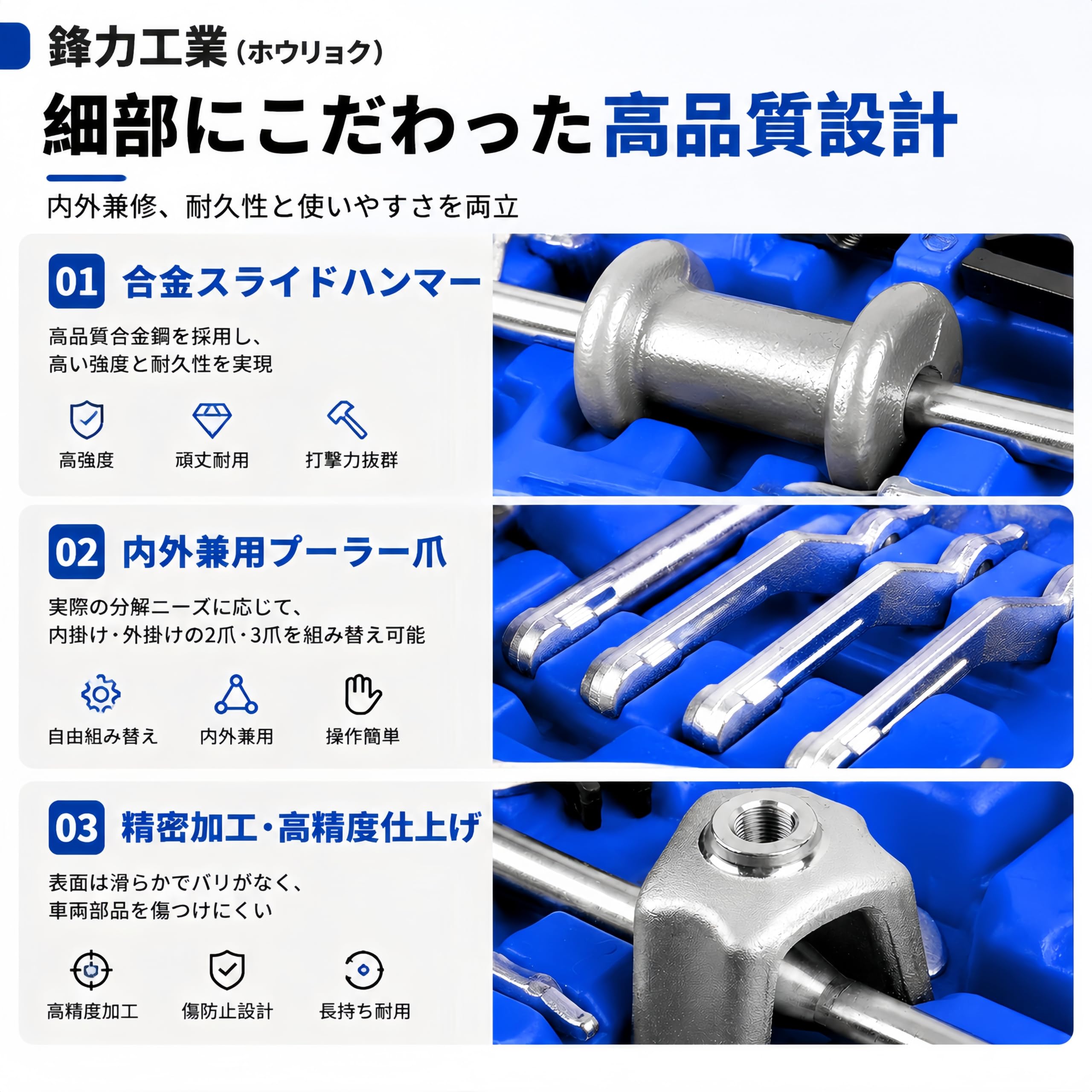 スライドハンマーセット 19点 ベアリングプーラー ハブプーラー ホイールハブベアリング抜き 9WAY 内掛け 外掛け 2爪 3爪 アクスルシャフト ブッシュ ギア プーリー対応 自動車整備工具 ブローケース付き 手袋付