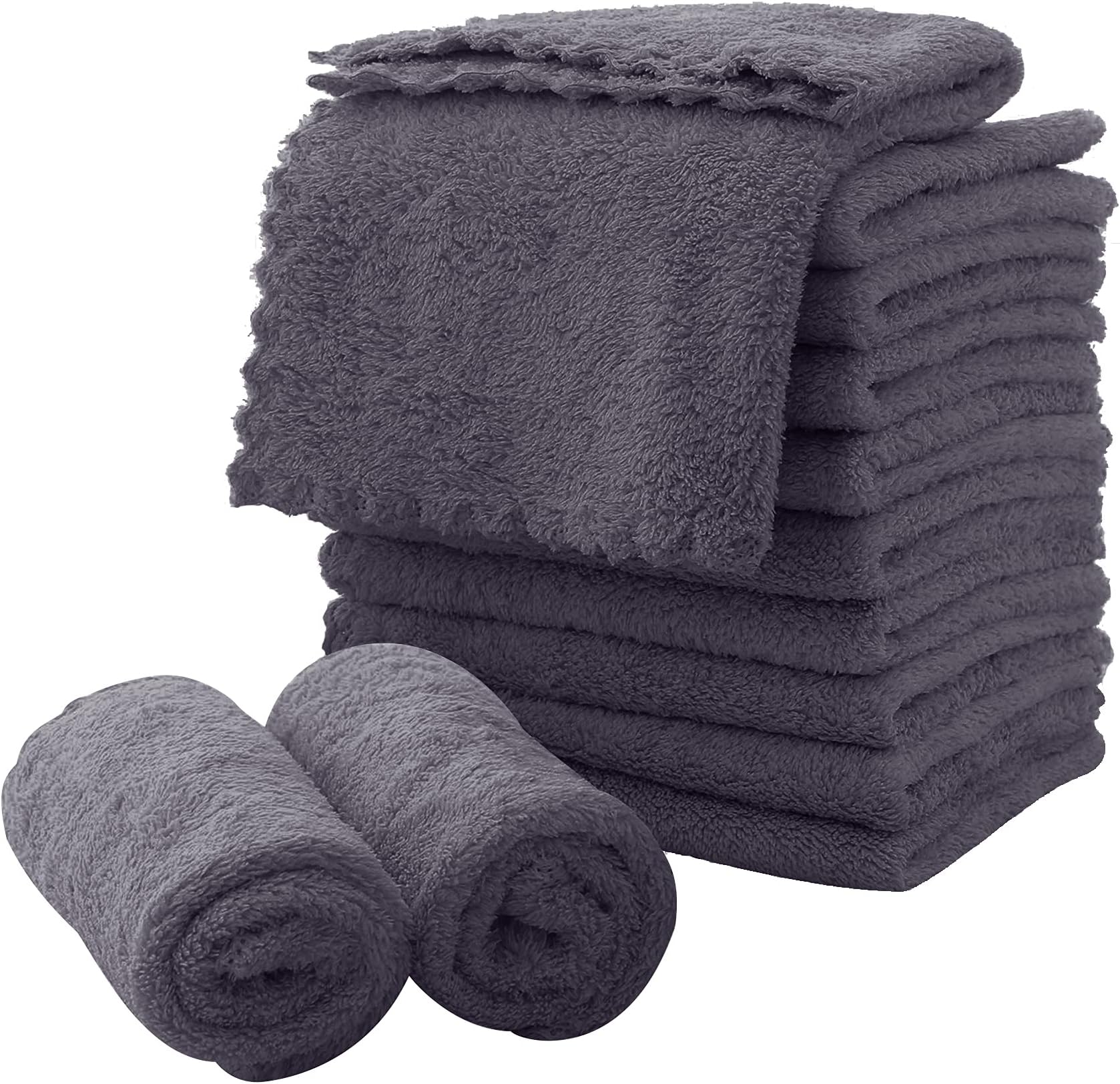 MOONQUEEN Microfiber Facial Cloths Fast Drying Washcloth 12 Pack - Premium Soft Makeup Remover Cloths - Grey